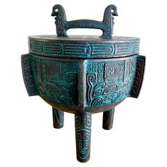 Retro Mid-Century Modern 1960s Burmese Ice Bucket by DesignerJames Mont in Faux Bronze