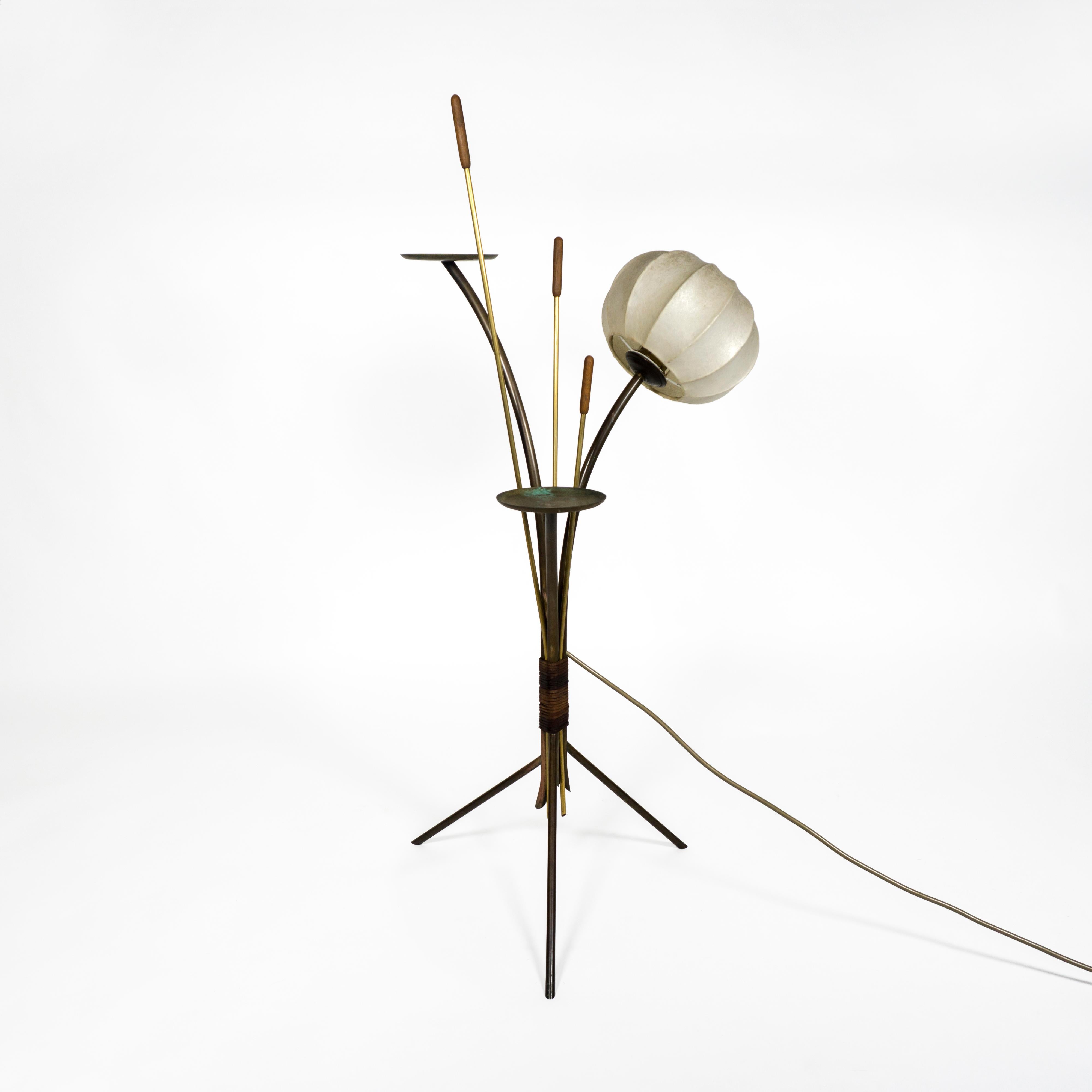 European Mid-Century Modern 1960s Cocoon Brass Cattails Vintage Floor Lamp For Sale
