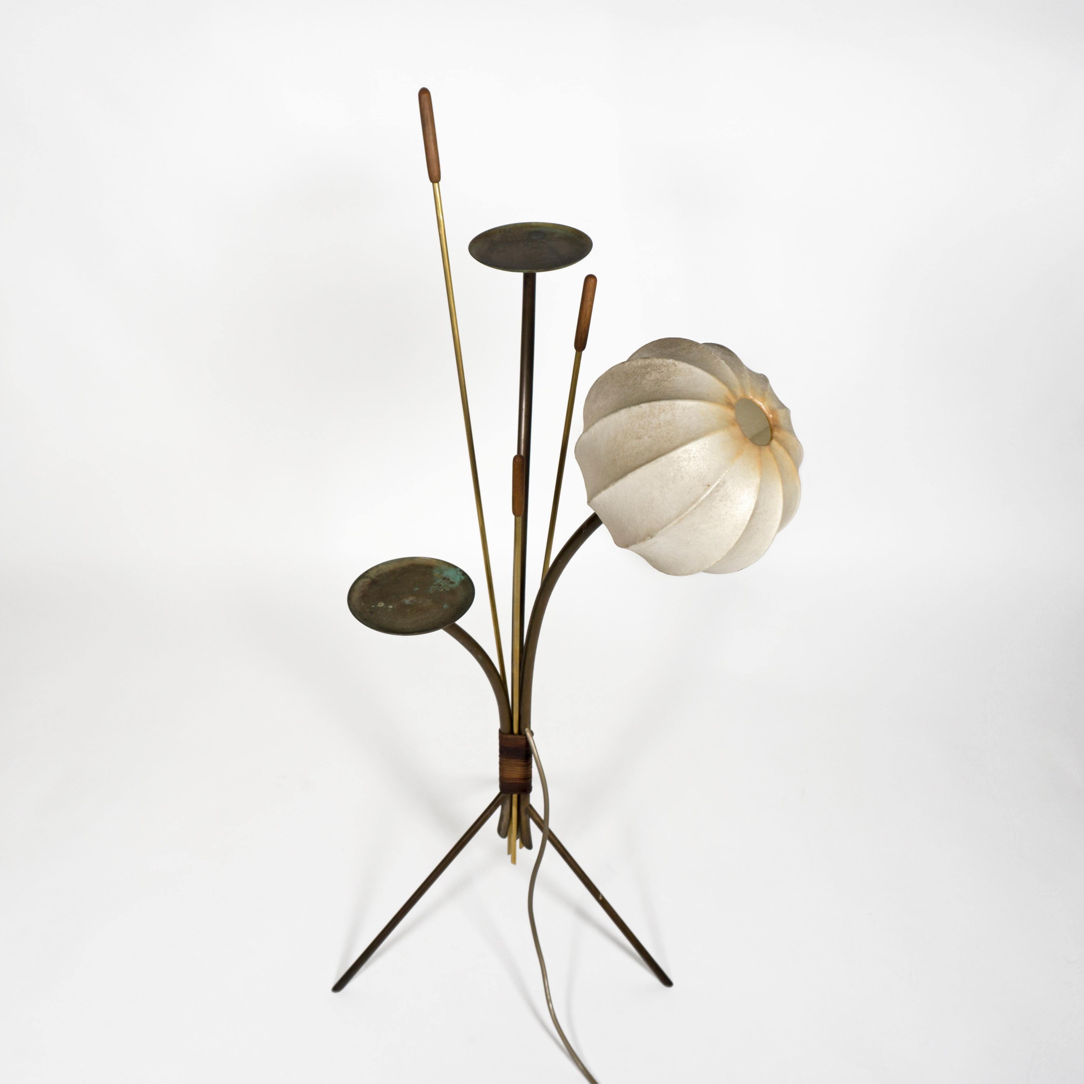 20th Century Mid-Century Modern 1960s Cocoon Brass Cattails Vintage Floor Lamp For Sale