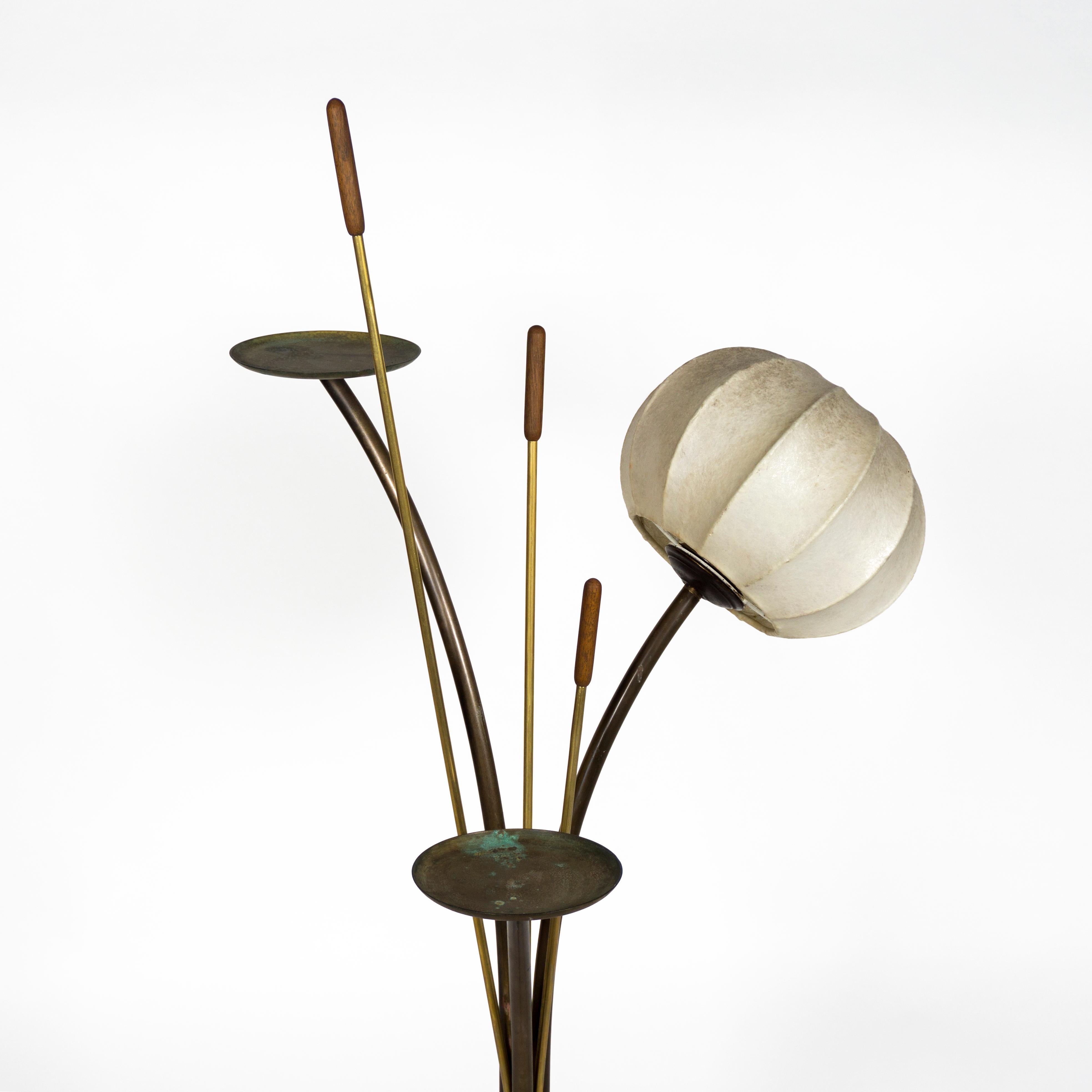 Mid-Century Modern 1960s Cocoon Brass Cattails Vintage Floor Lamp For Sale 1