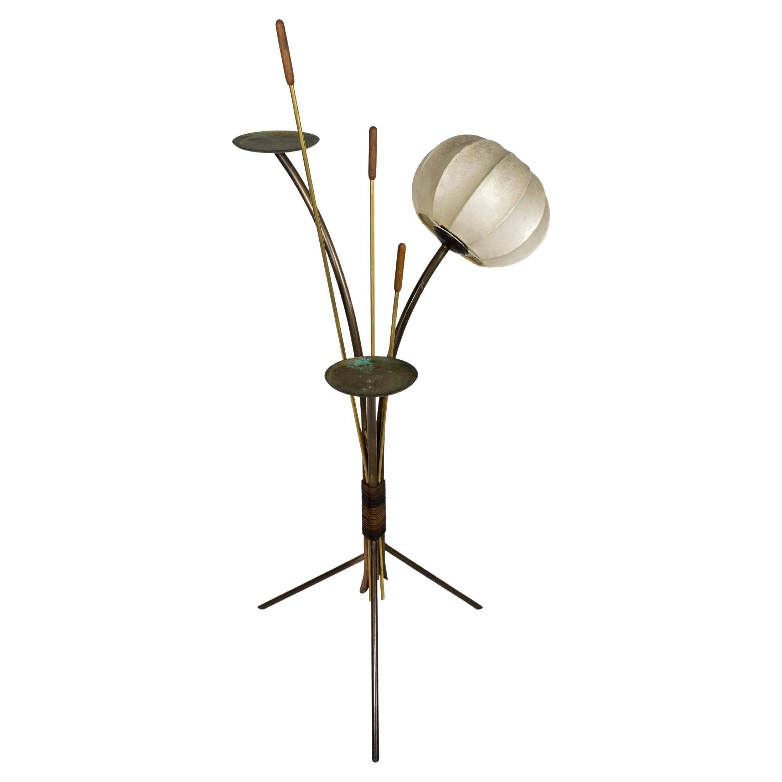 Mid-Century Modern 1960s Cocoon Brass Cattails Vintage Floor Lamp