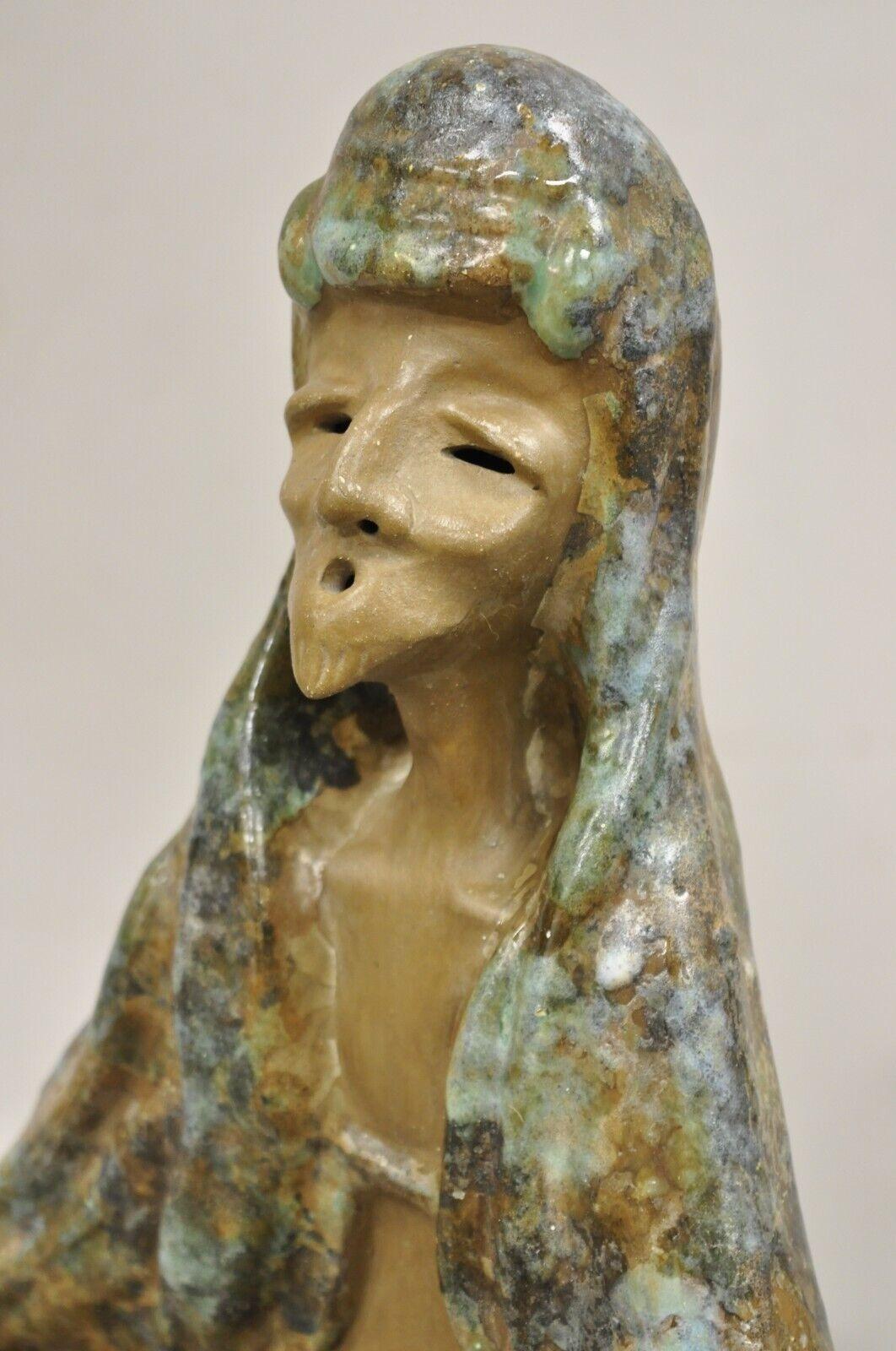 20th Century Mid Century Modern 1960s Glazed Ceramic Pottery Meditating Elder Woman Sculpture For Sale