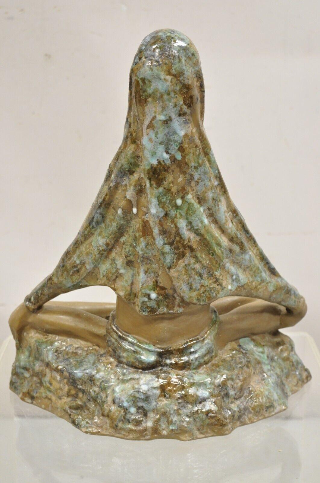 Mid Century Modern 1960s Glazed Ceramic Pottery Meditating Elder Woman Sculpture For Sale 2