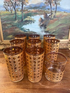 Mid-Century Modern 1960s Gold-Toned Filigree Highball & Lowball Glassware Set