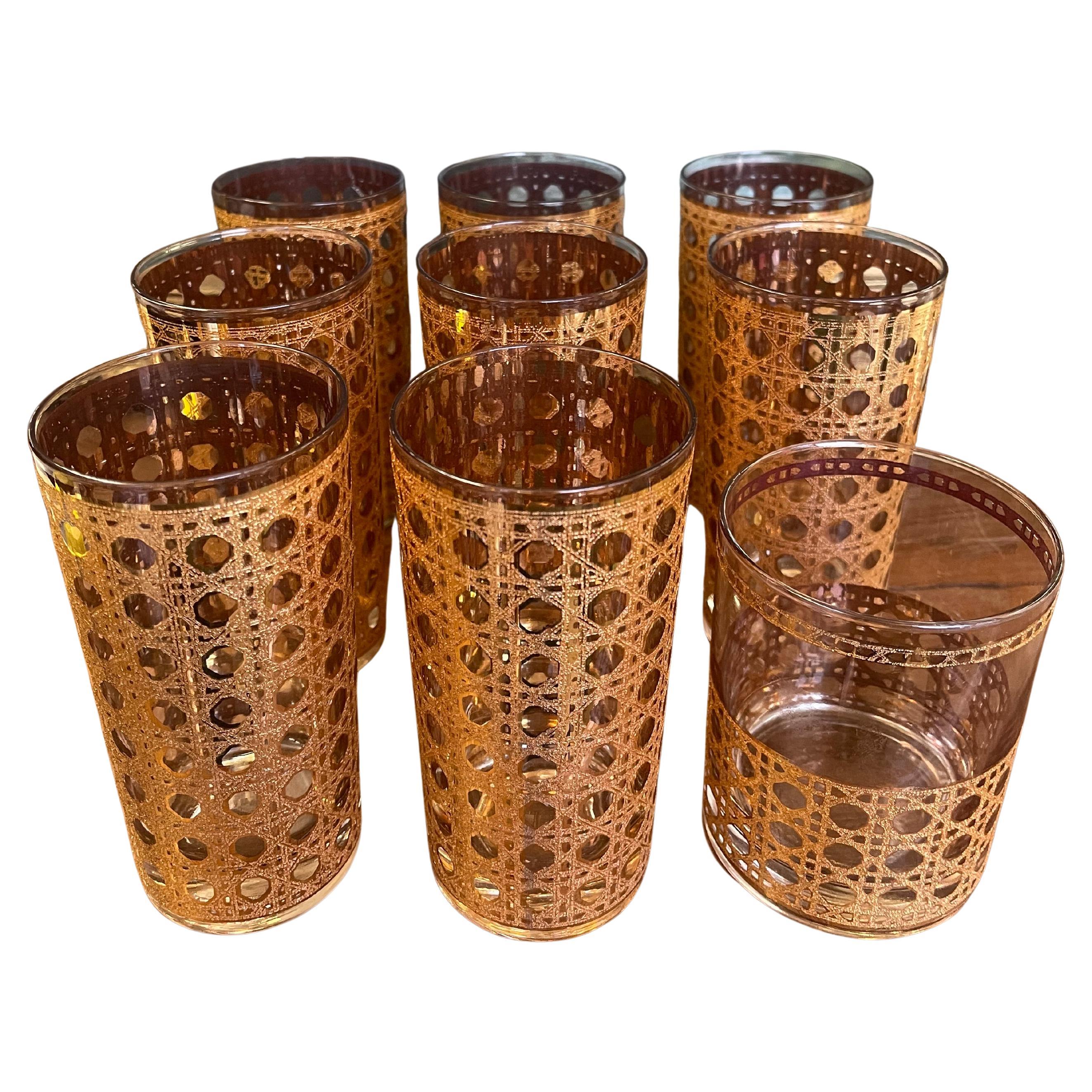 Mid-Century Modern 1960s Gold-Toned Filigree Highball 
Lowball Glassware Set For Sale