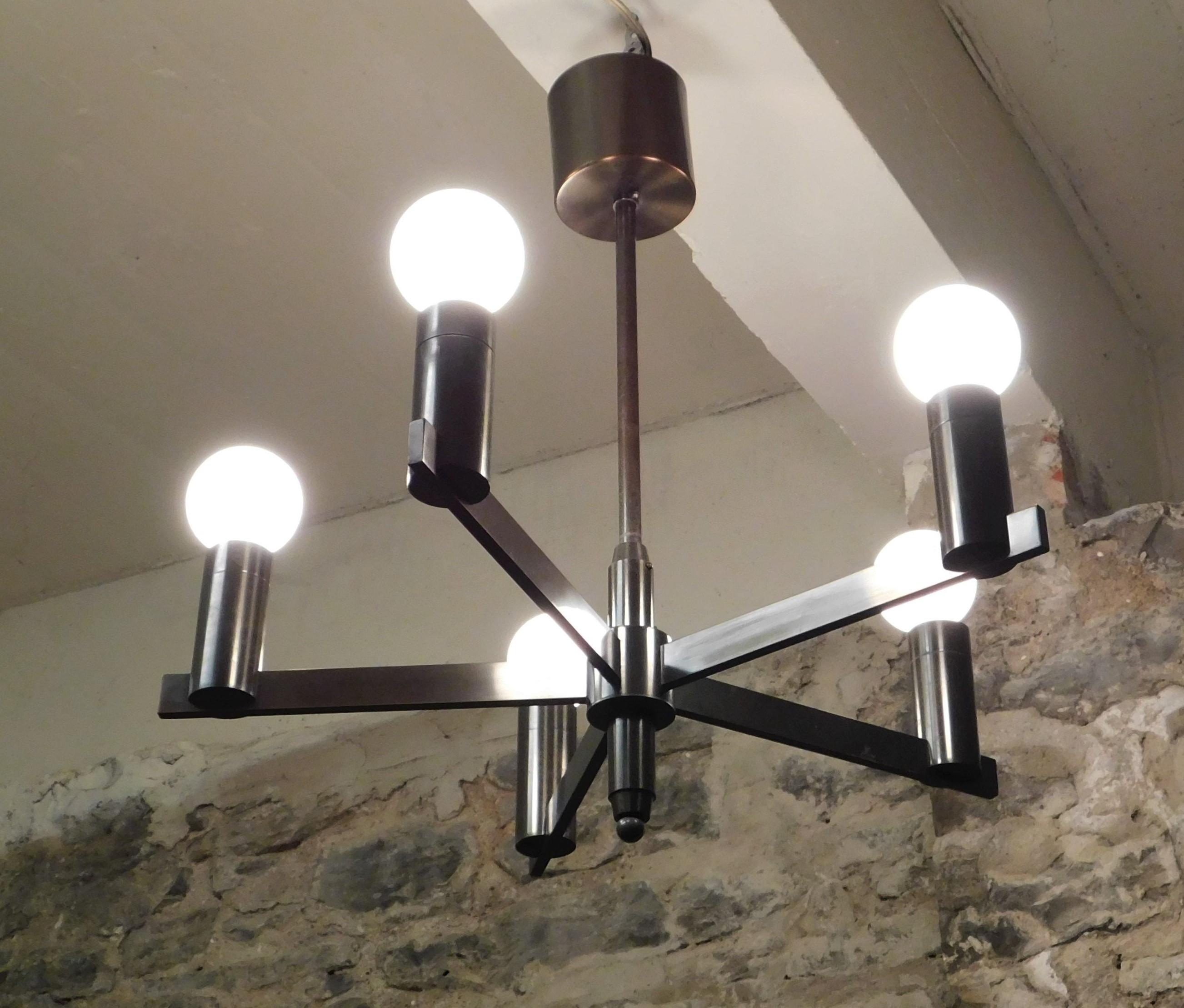 Anodized  Arredoluce Attributed Mid-Century Modern  Italian Chandelier Light For Sale