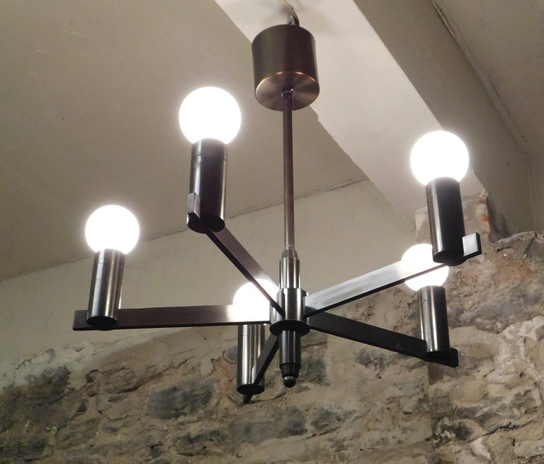 Anodized  Arredoluce Attributed Mid-Century Modern  Italian Chandelier Light For Sale