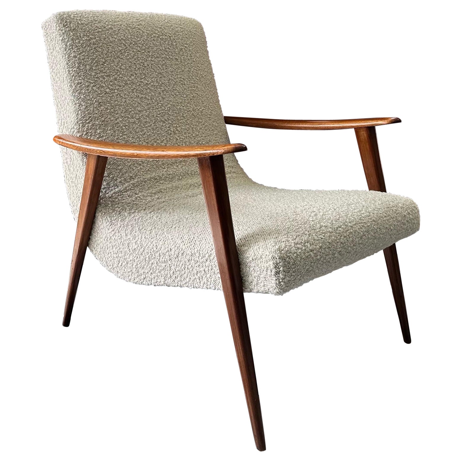 Mid-Century Modern 1960’s Scandinavian Oak and Boucle Scoop Armchair