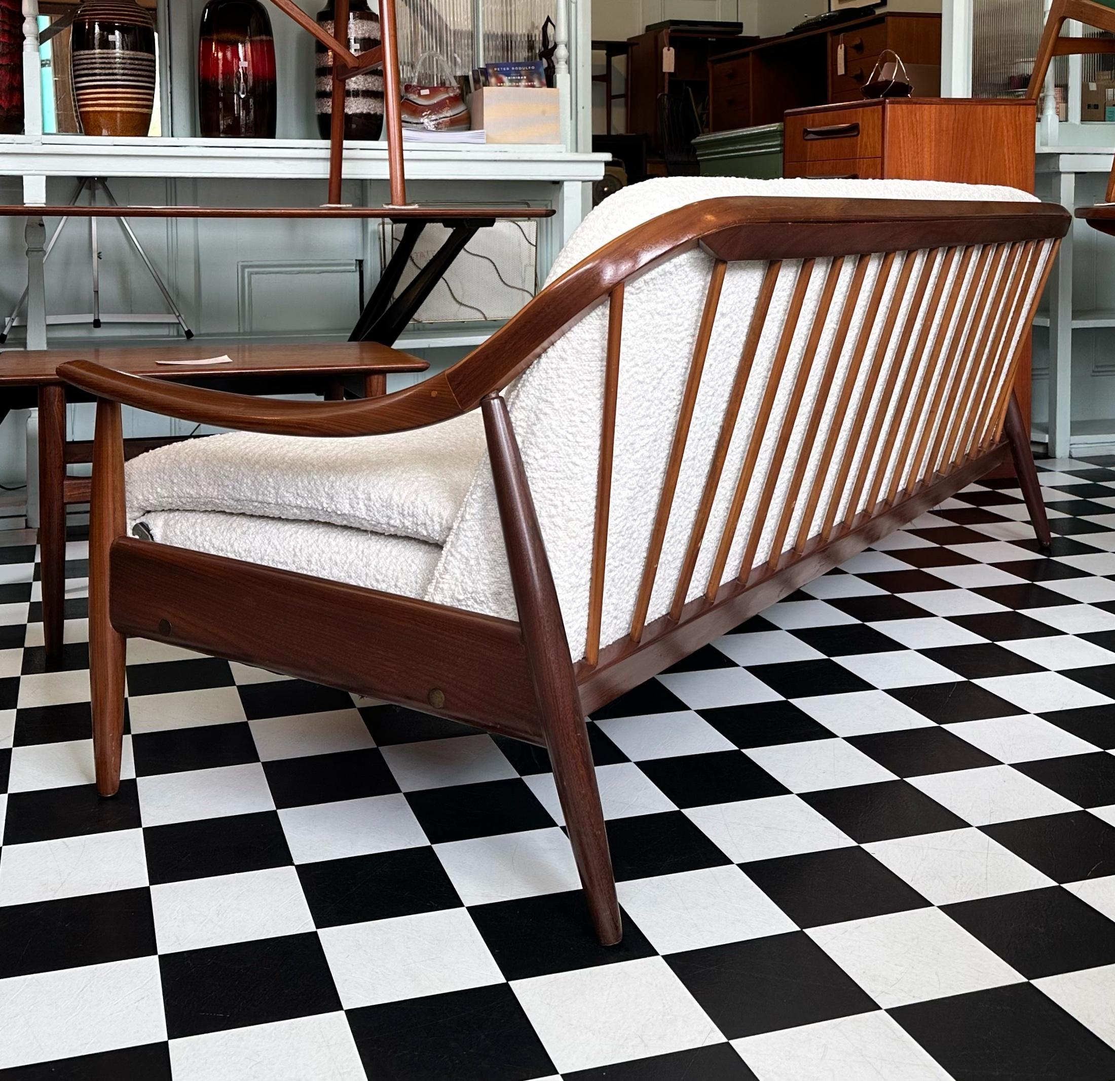 British Mid Century Modern 1960’s Teak and Boucle Sofa Bed by Greaves & Thomas