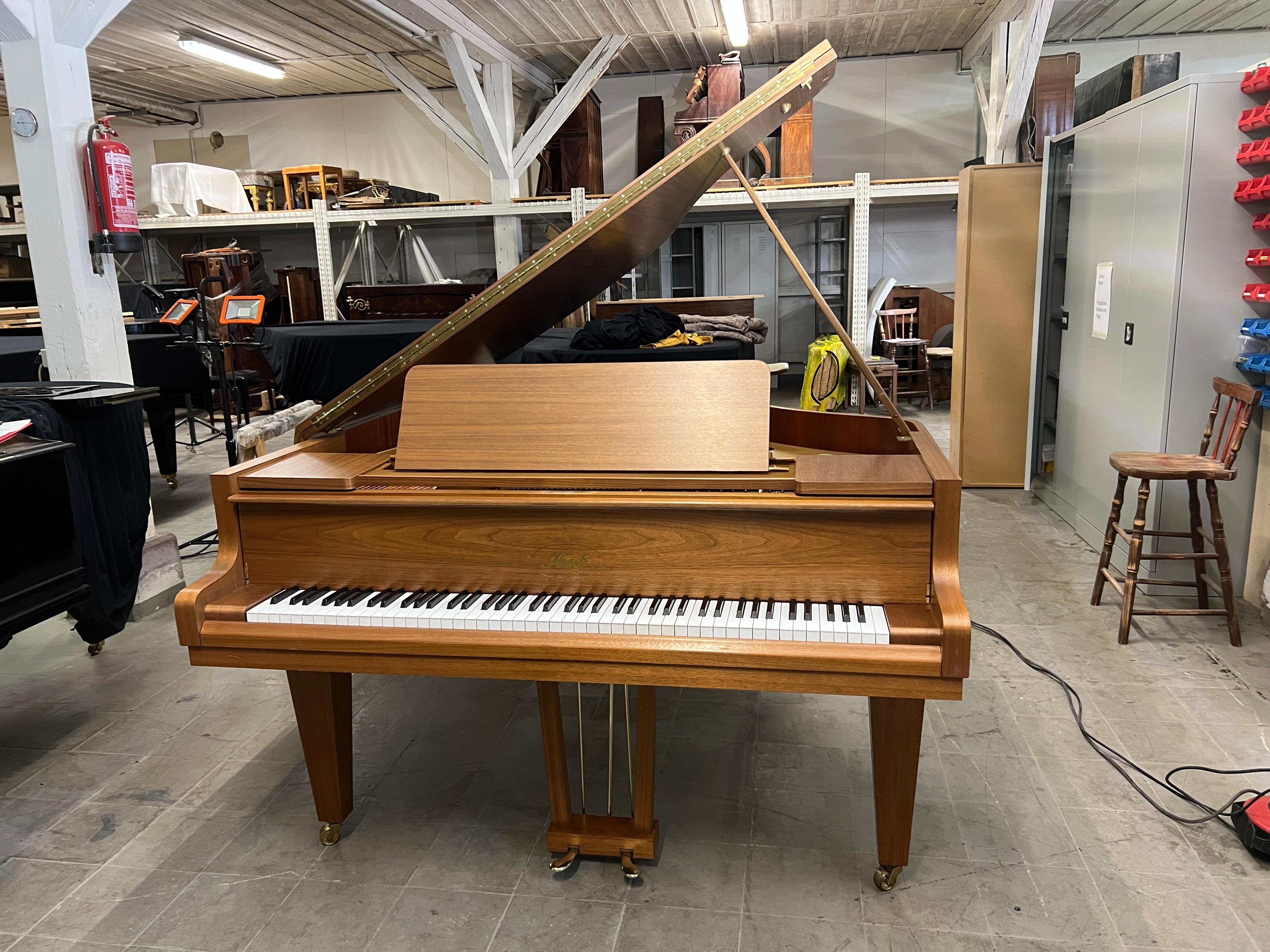 Grand Piano by Ibach, one of the oldest piano manufacturers in the world. 
Comes from a Church Organist, a single, who did hardly play on it, but treated the Ibach very well, always in the same place, and kept it covered. There is no fading on the