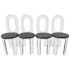 Mid-Century Modern 1970s Bespoke Lucite Swivel Dining Chairs Set of Four