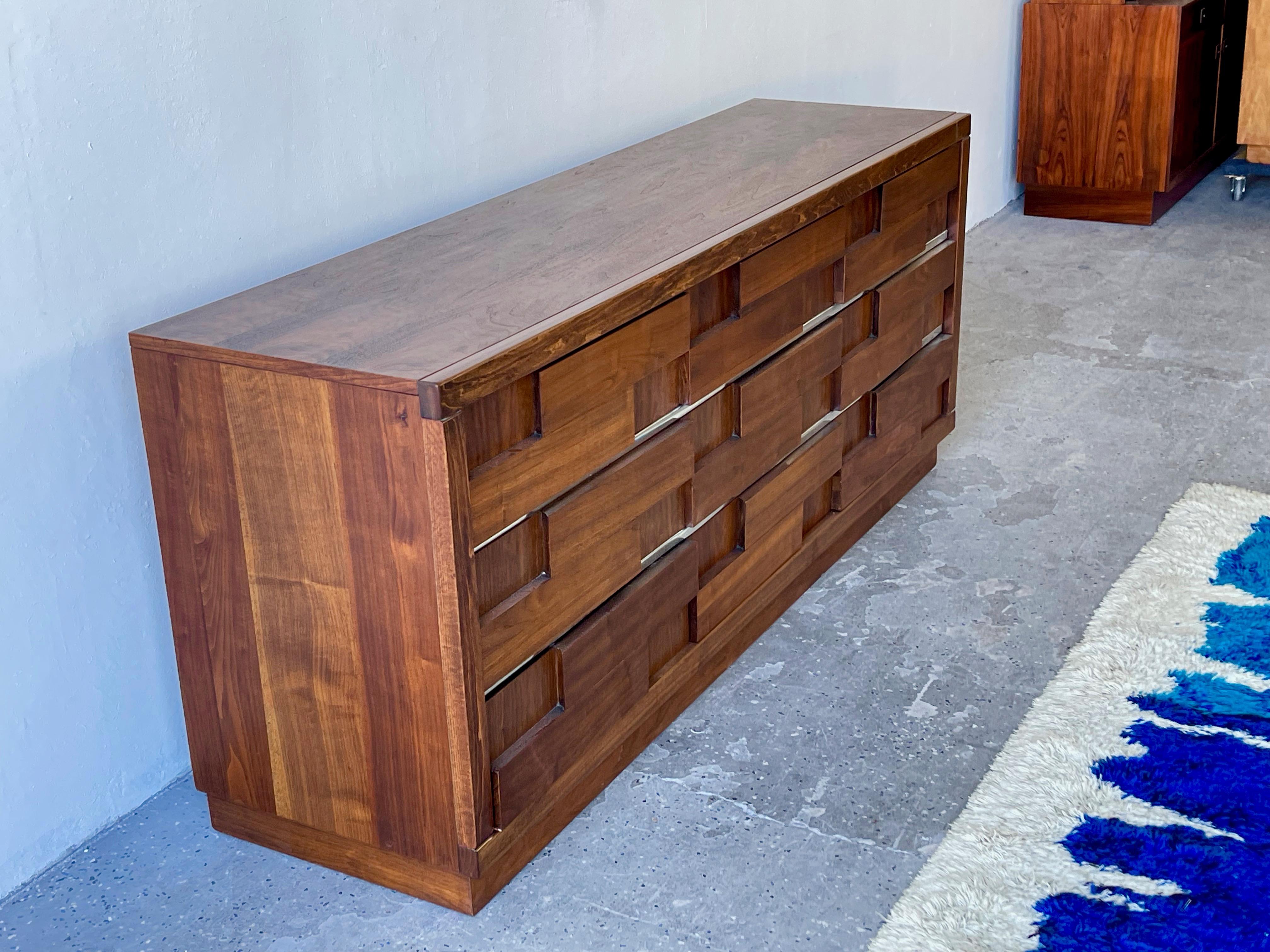 American Mid-Century Modern 1970s Brutalist Dresser Cubist in the Style of Paul Evans