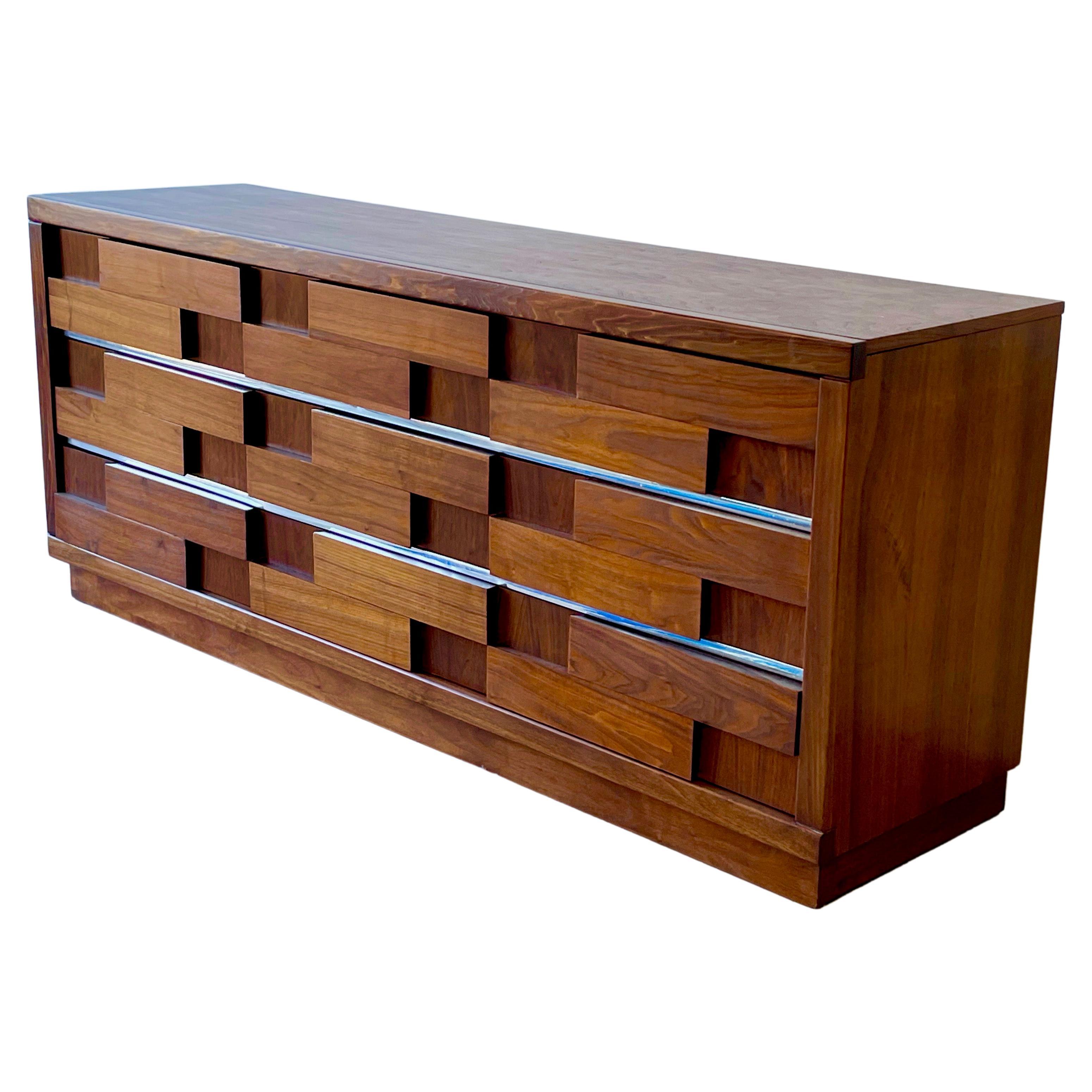 Mid-Century Modern 1970s Brutalist Dresser Cubist in the Style of Paul Evans