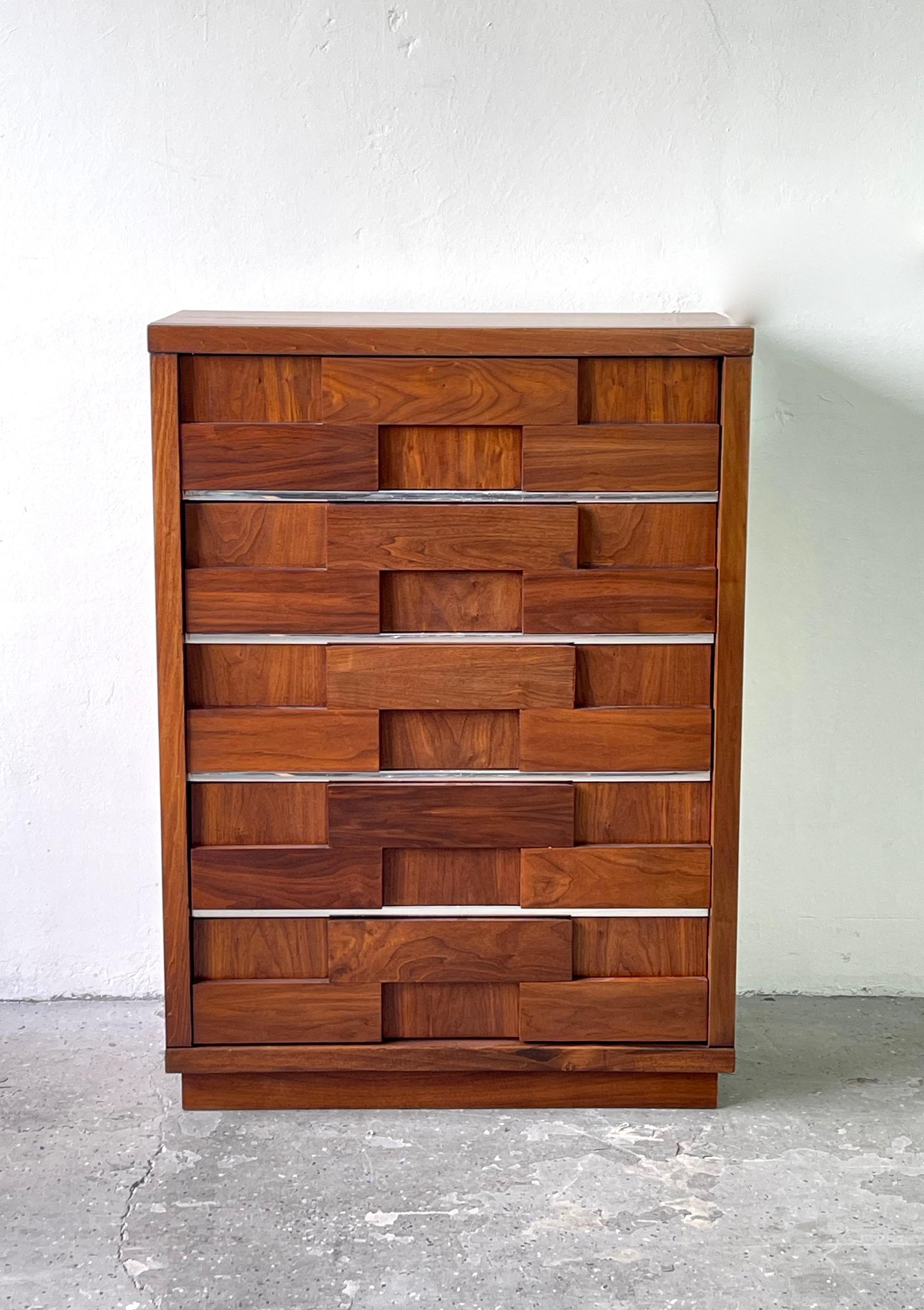Mid Century Modern 1970s Brutalist Highboy Dresser In the Style Of Paul Evans In Good Condition In Las Vegas, NV