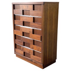 Mid Century Modern 1970s Brutalist Highboy Dresser In the Style Of Paul Evans