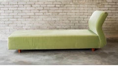 Mid-Century Modern 1970's Green Velvet Chaise Sofa Seat