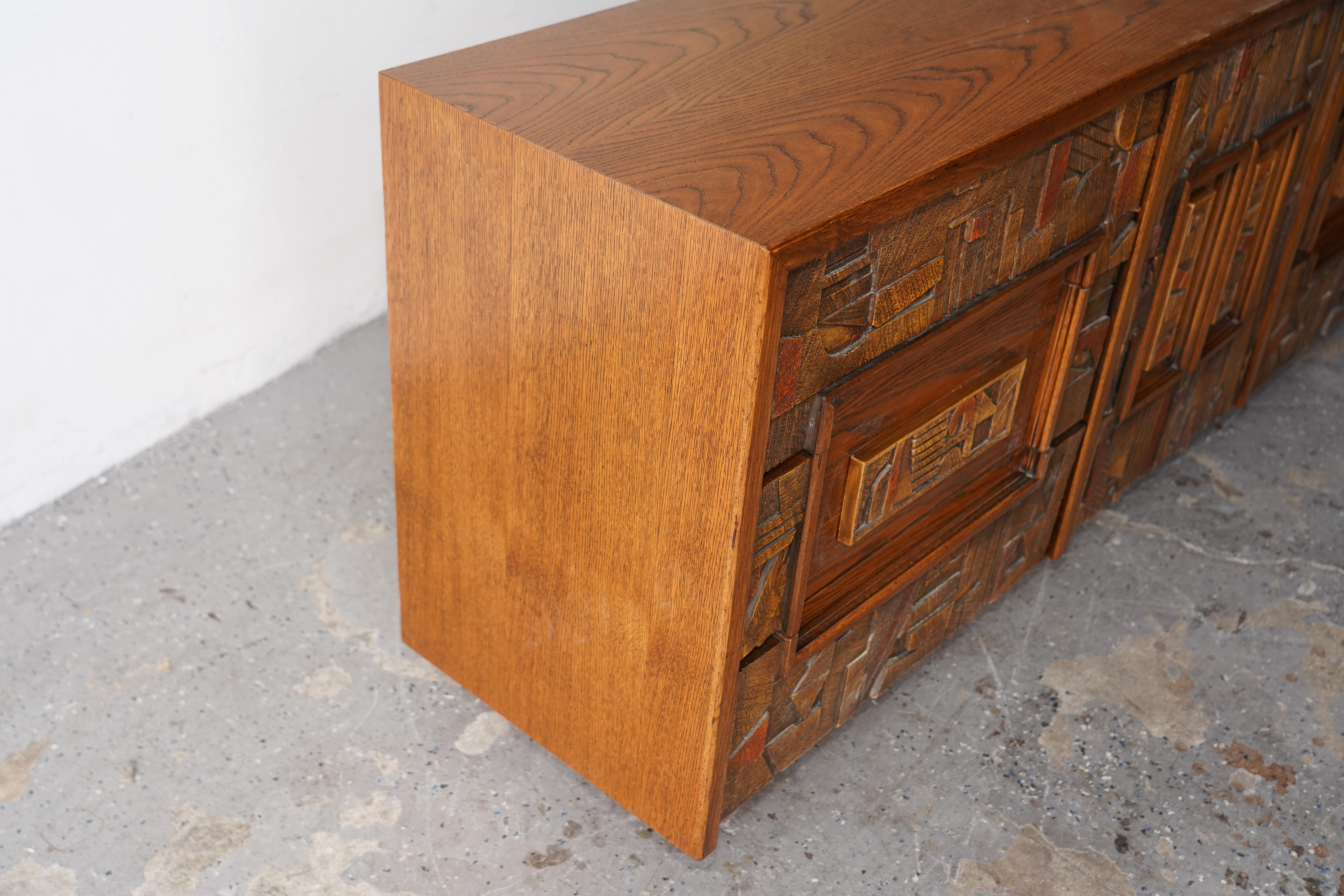 Mid Century Modern 1970s Lane Brutalist Dresser / Credenza - Pueblo Line 6