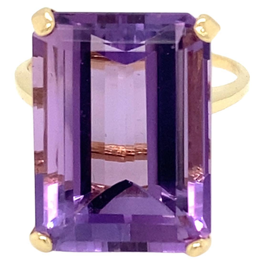 Bague cocktail en or jaune 14 carats et grande améthyste, mi-siècle moderne, années 1970