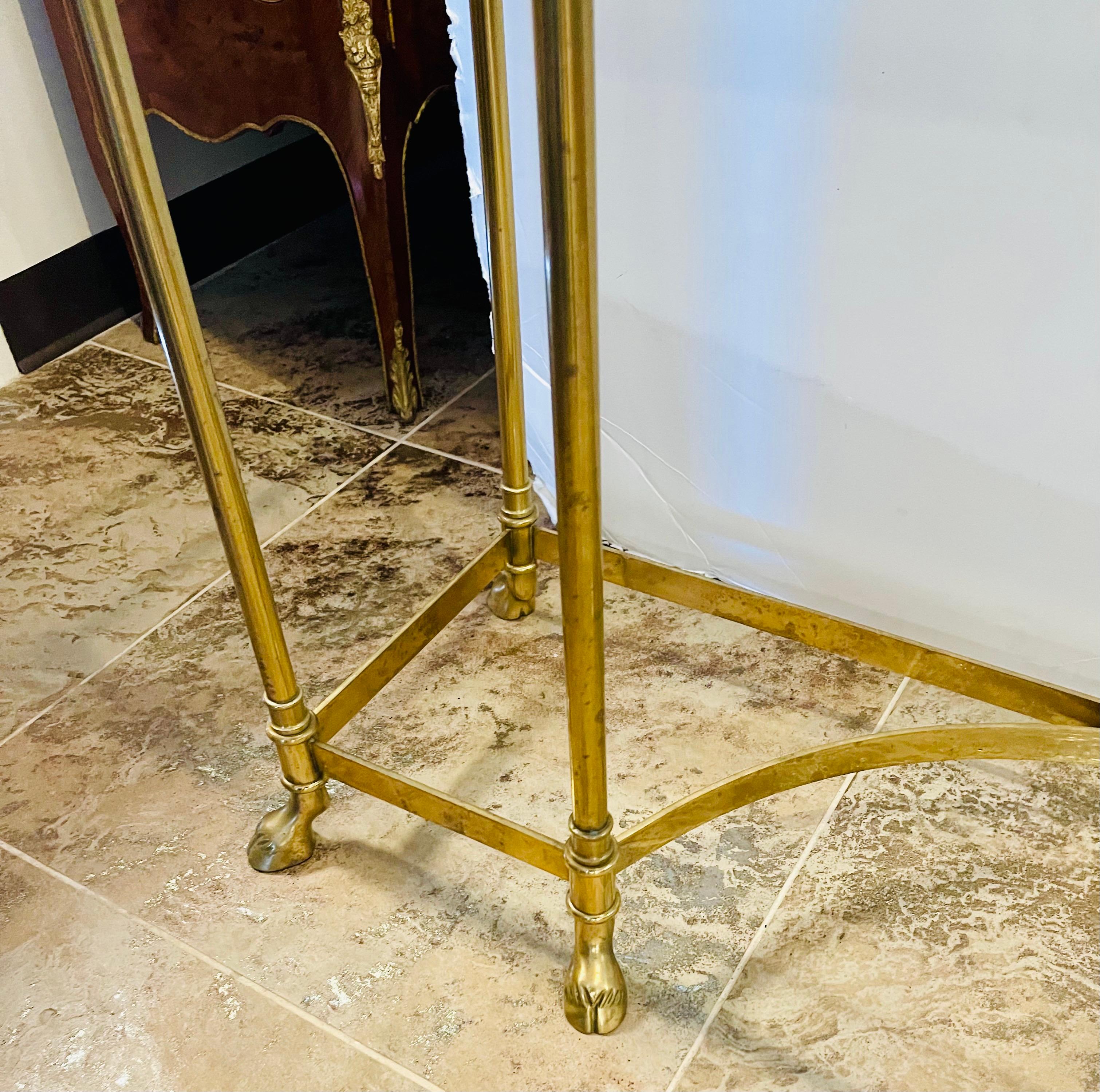 Mid Century Modern 1970s Maison Jansen Brass & Glass Console Table Hoof Feet In Good Condition For Sale In West Hartford, CT