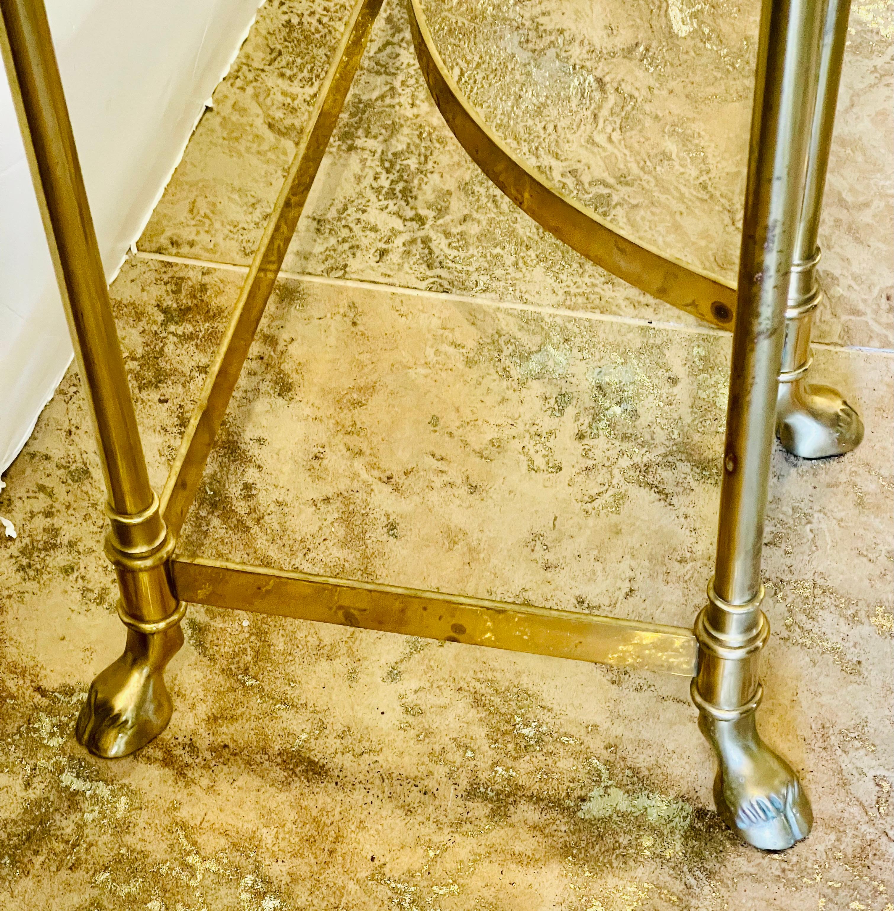 Mid Century Modern 1970s Maison Jansen Brass & Glass Console Table Hoof Feet For Sale 3