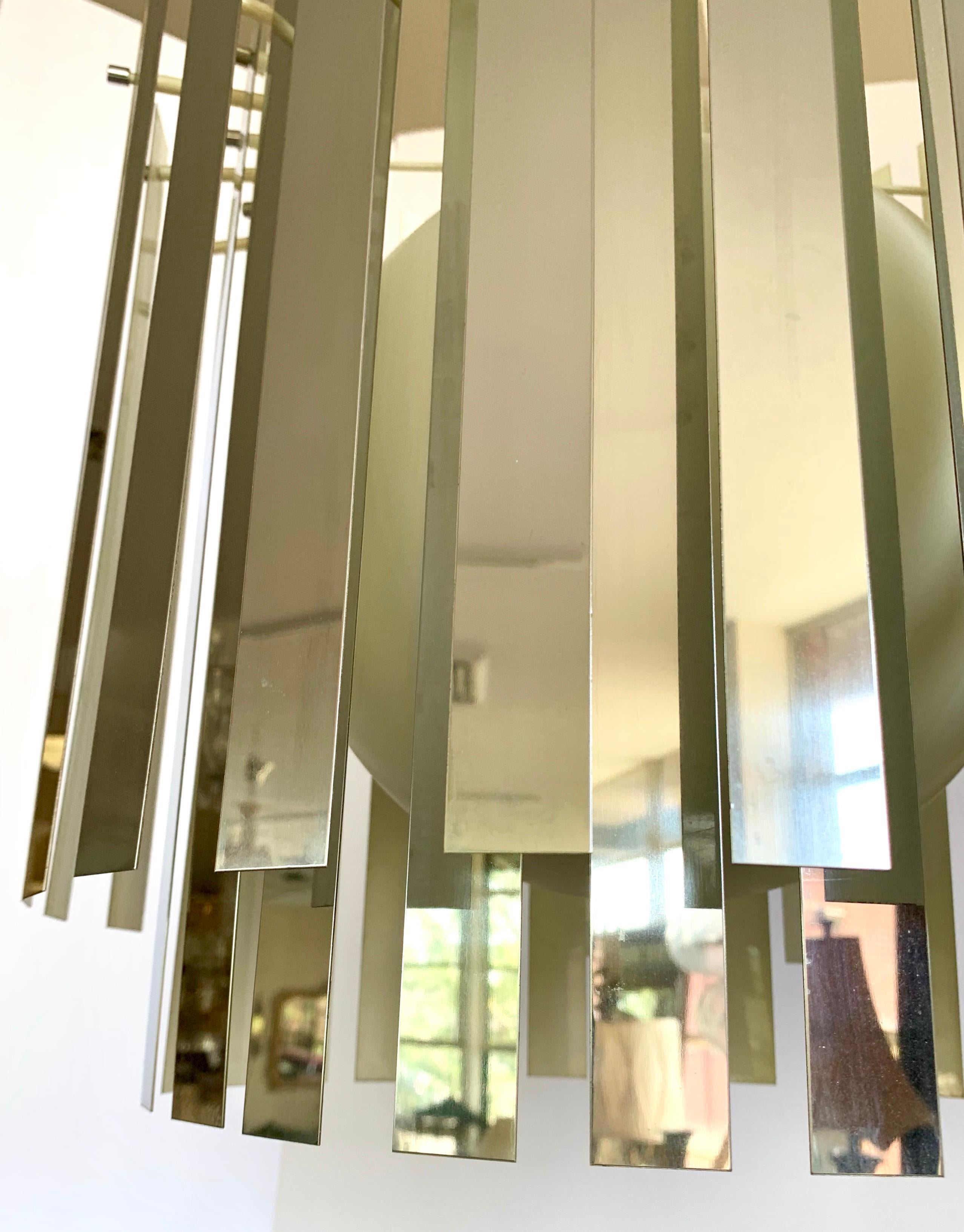 American Mid-Century Modern 1970s Mirrored Metallic Chandelier Light Fixture