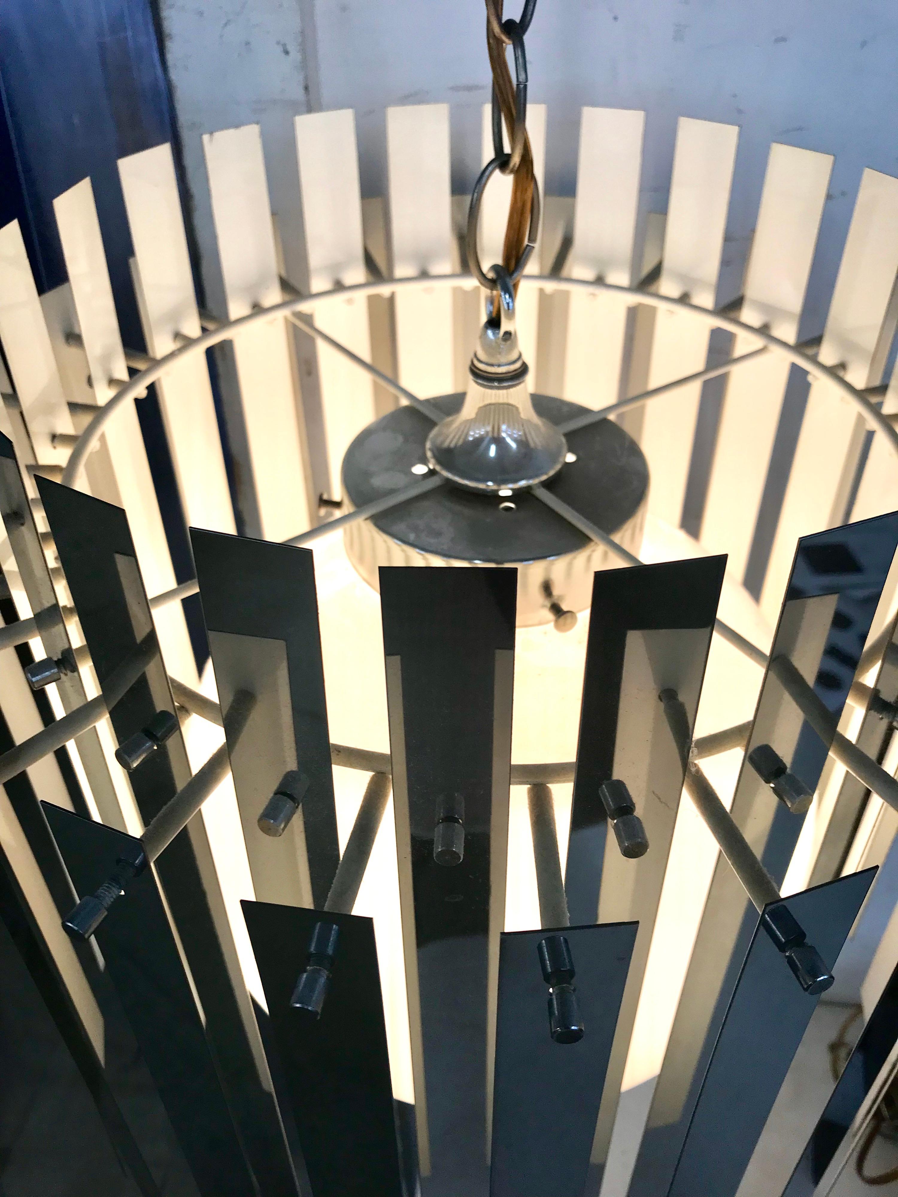 Late 20th Century Mid-Century Modern 1970s Mirrored Metallic Chandelier Light Fixture