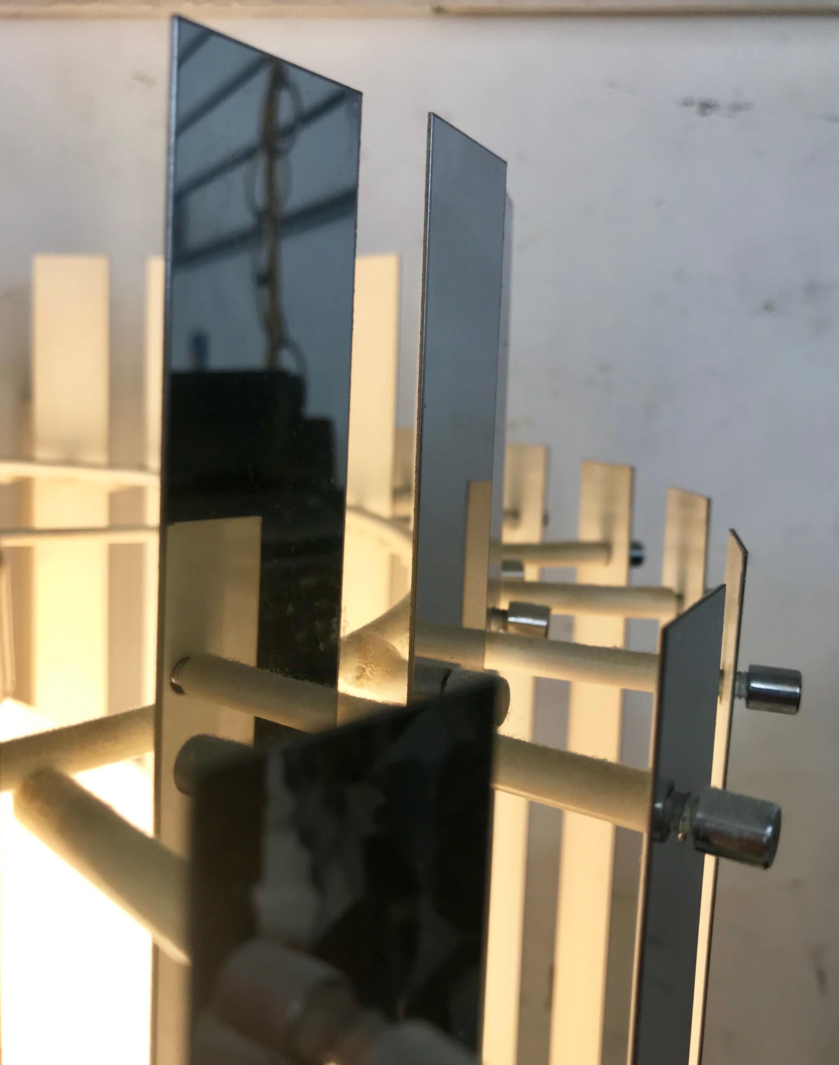 Mid-Century Modern 1970s Mirrored Metallic Chandelier Light Fixture 1
