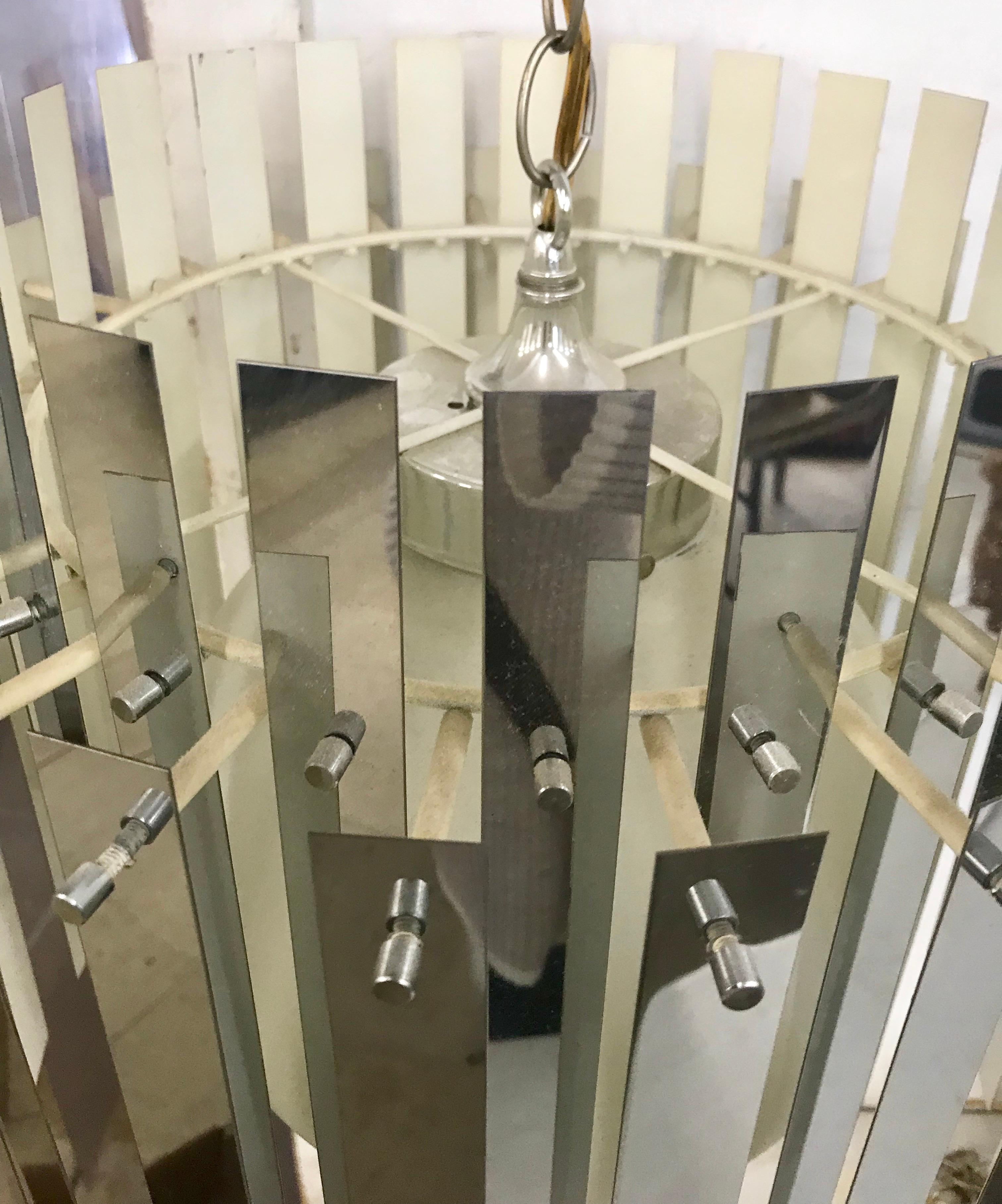 Mid-Century Modern 1970s Mirrored Metallic Chandelier Light Fixture 3