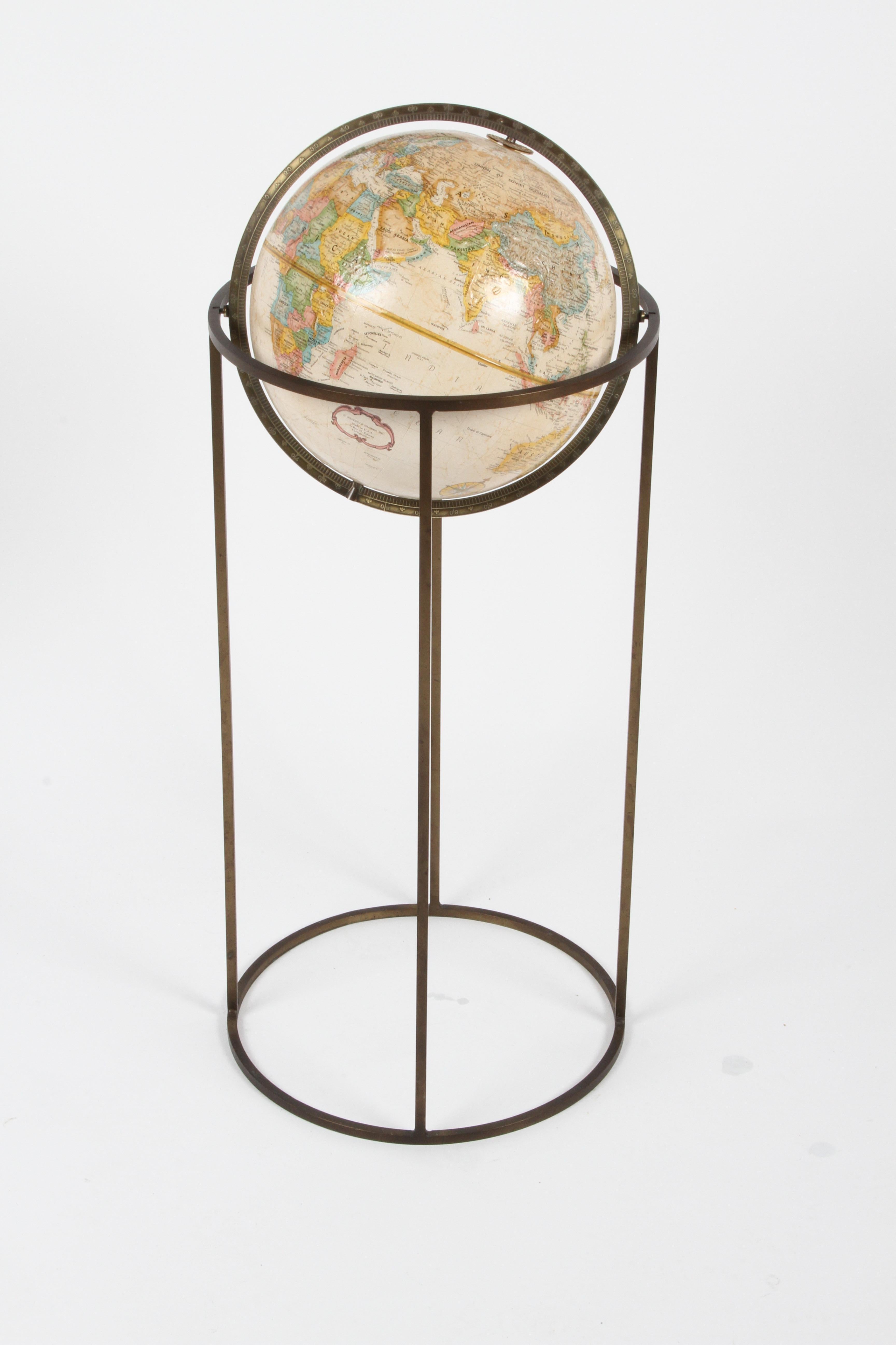 Mid-Century Modern 1970s Paul McCobb Style Brass Stand Replogle Globe 5