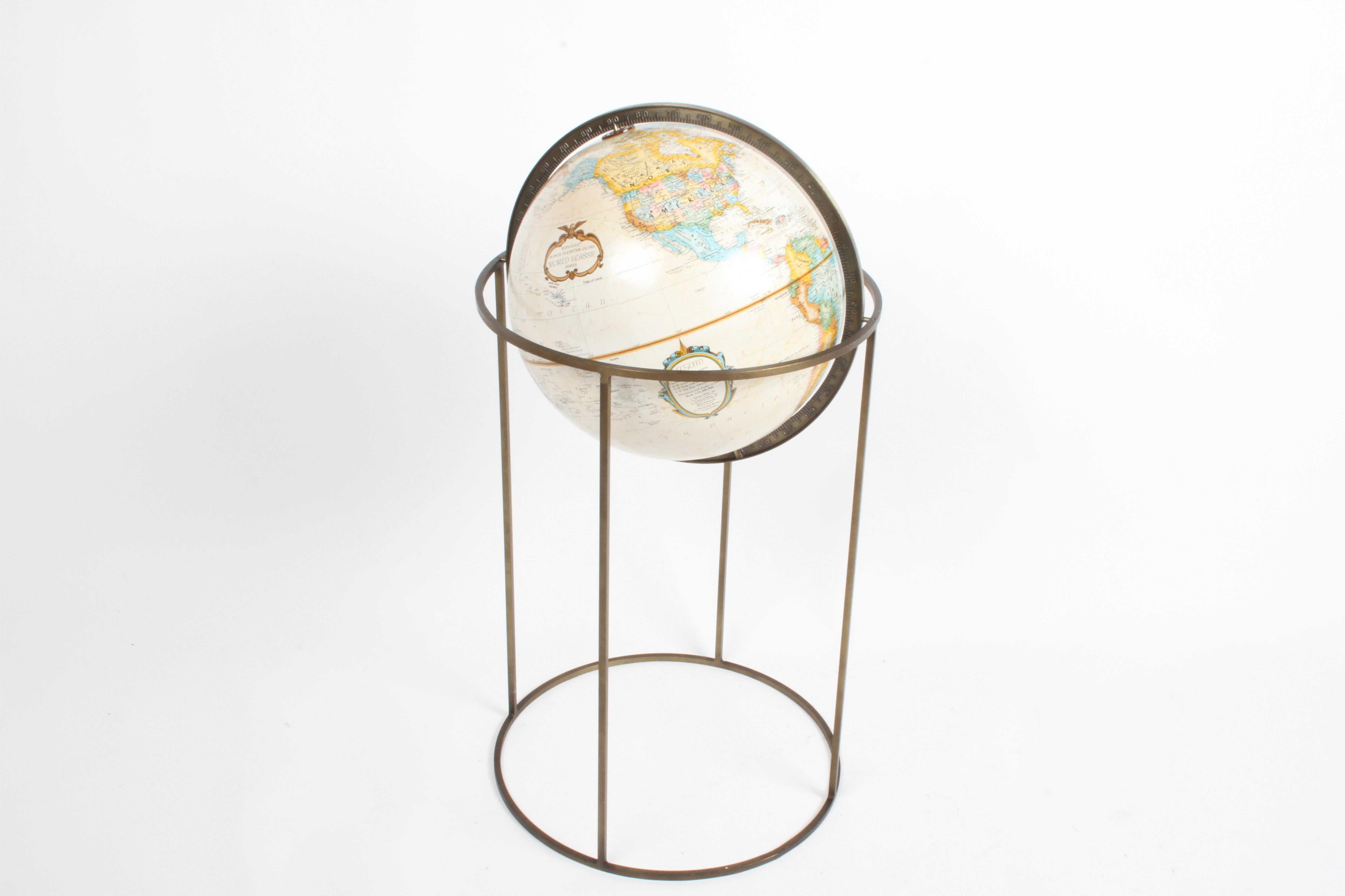 Mid-Century Modern 1970s Paul McCobb Style Brass Stand Replogle Globe For Sale 10