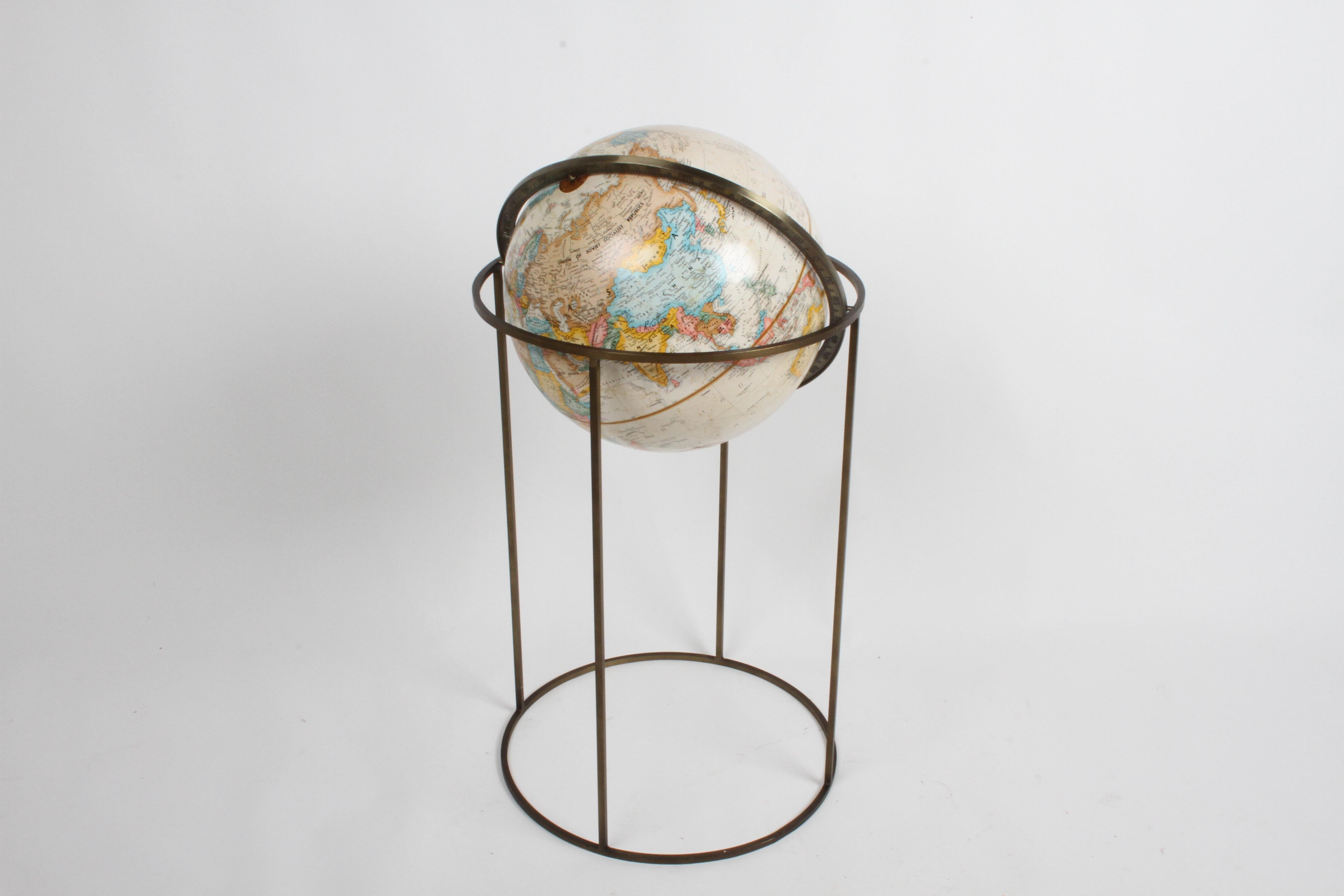 Mid-Century Modern 1970s Paul McCobb Style Brass Stand Replogle Globe For Sale 11