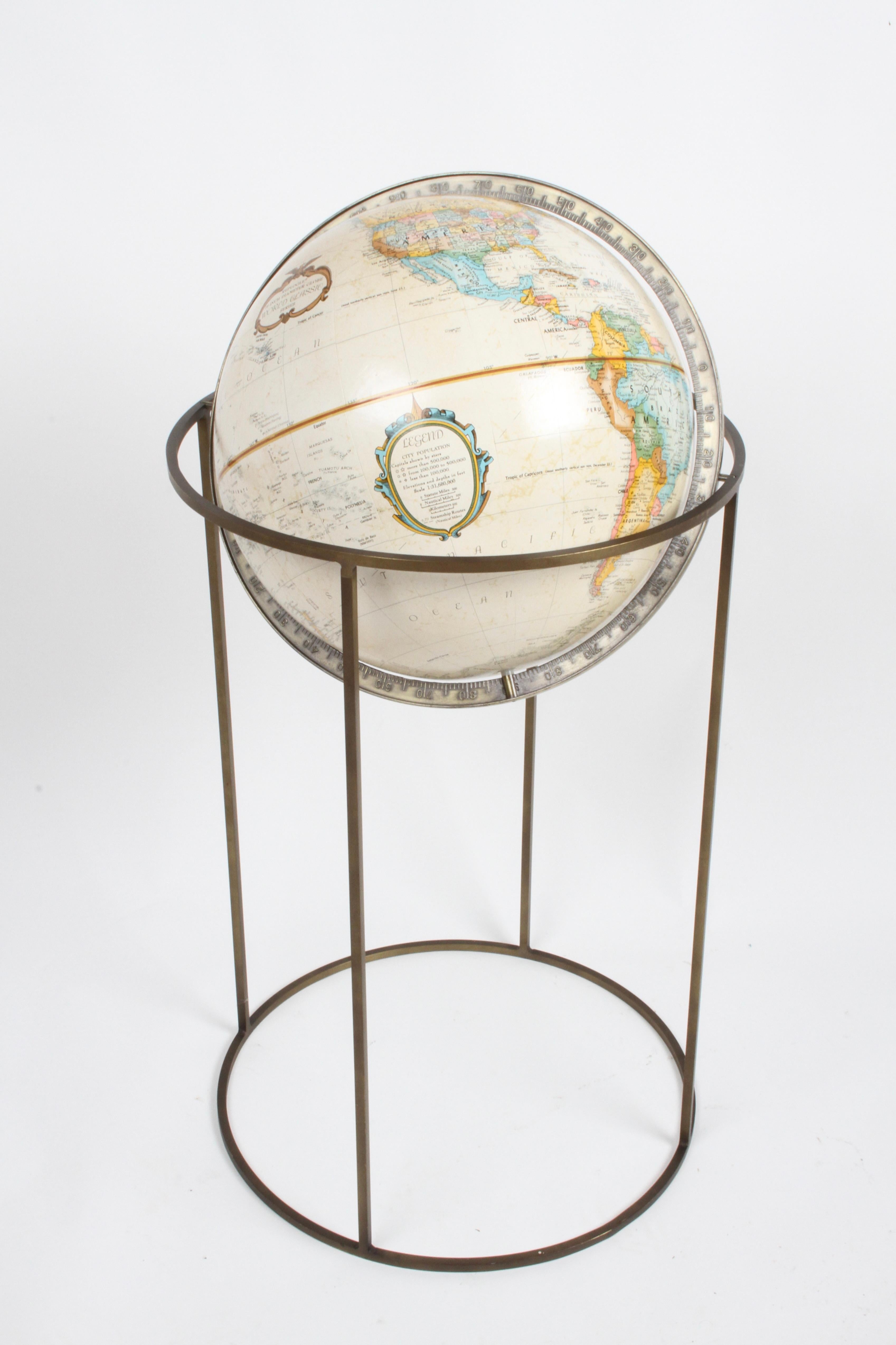 Mid-Century Modern 1970s Paul McCobb Style Brass Stand Replogle Globe For Sale 12