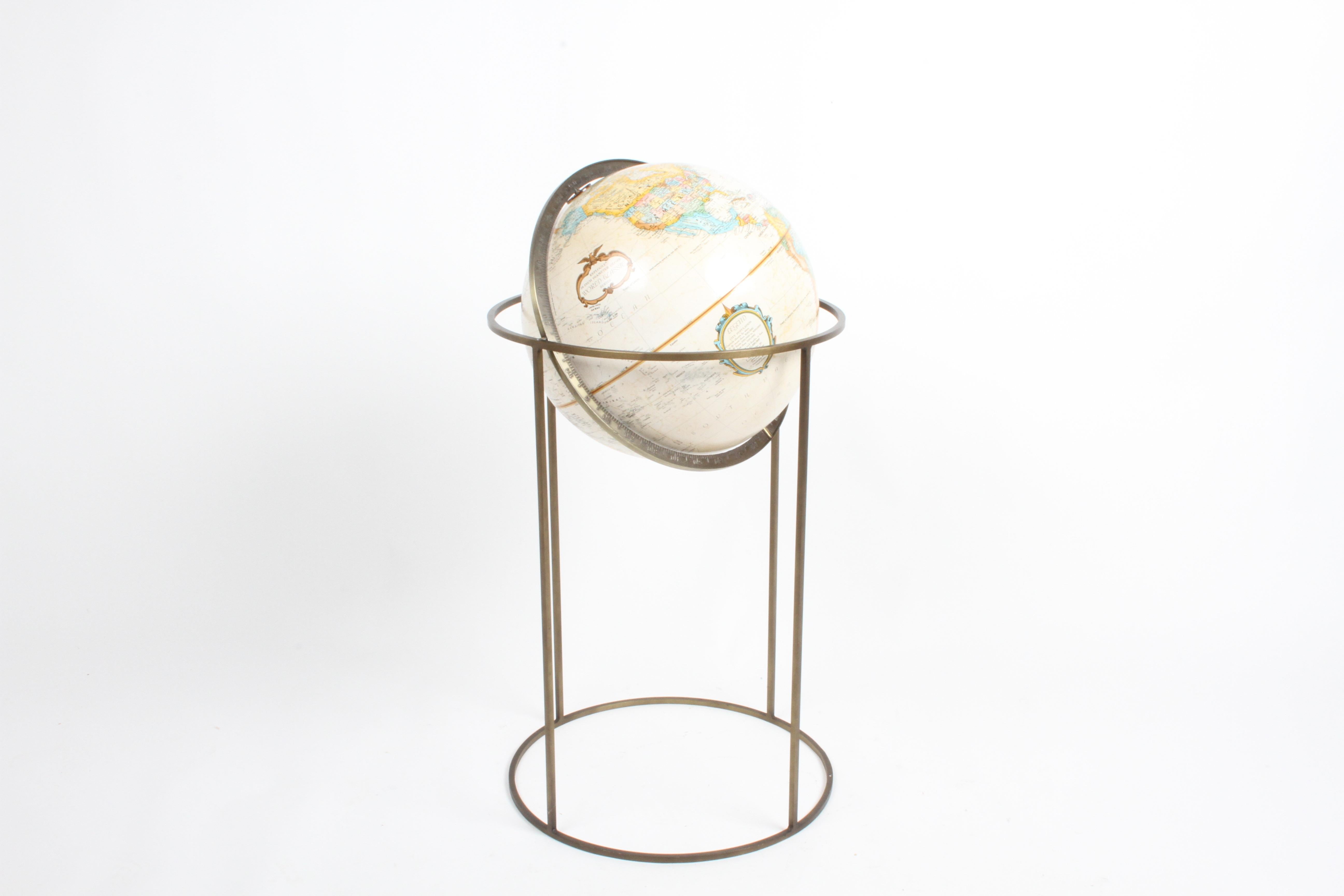 American Mid-Century Modern 1970s Paul McCobb Style Brass Stand Replogle Globe For Sale