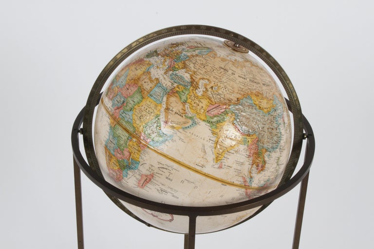Mid-Century Modern 1970s Paul McCobb Style Brass Stand Replogle Globe ...