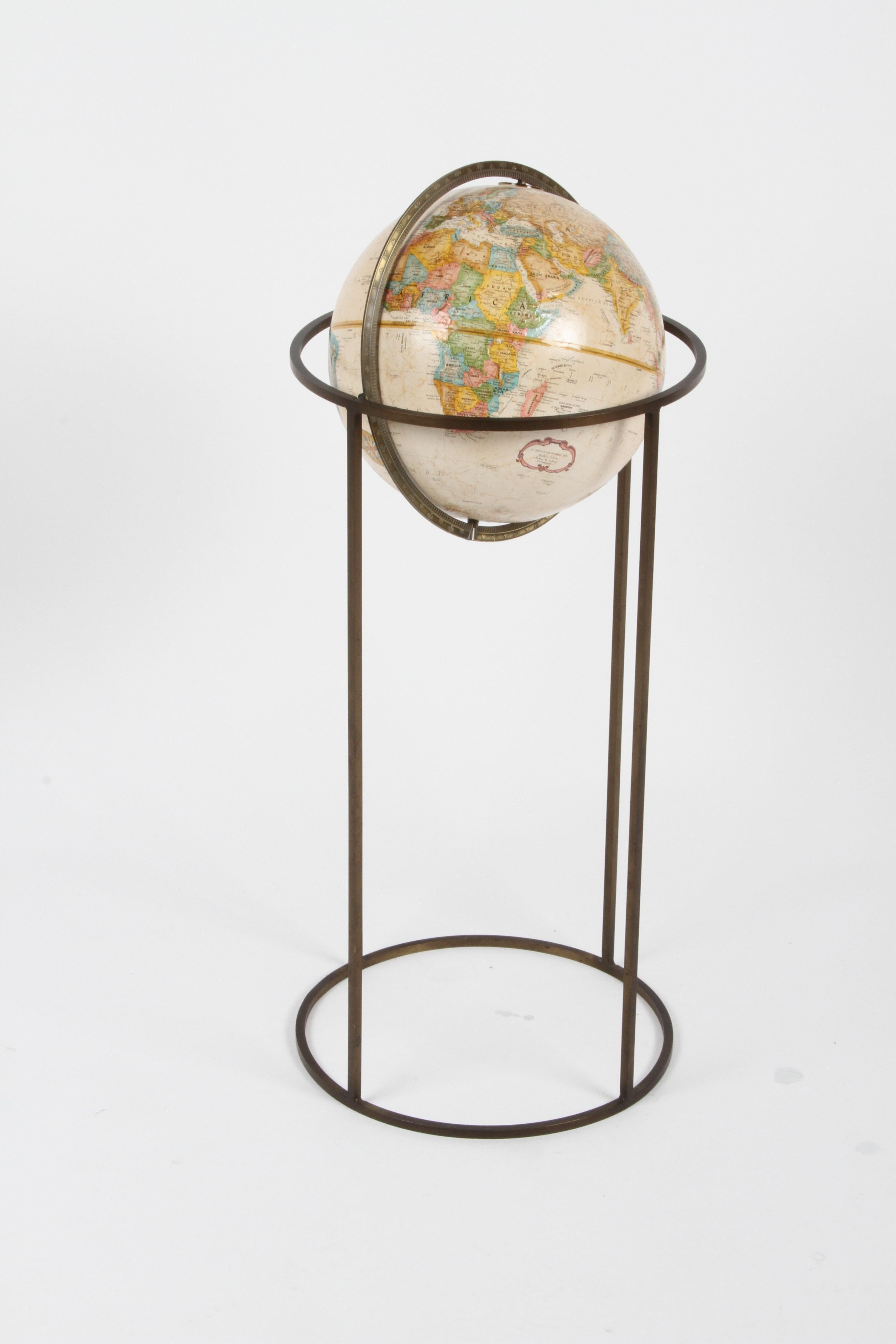 Late 20th Century Mid-Century Modern 1970s Paul McCobb Style Brass Stand Replogle Globe