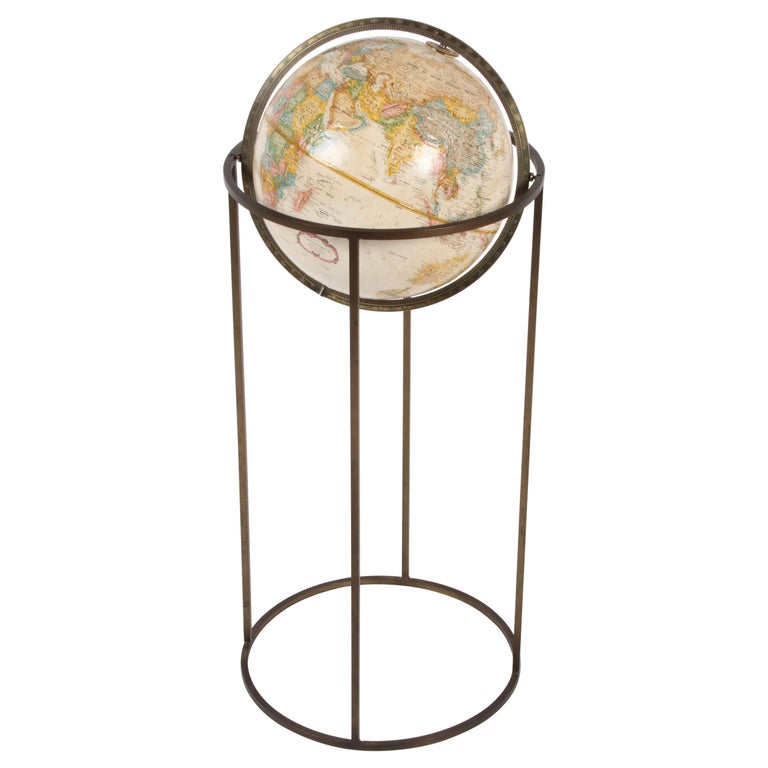 Mid-Century Modern 1970s Paul McCobb Style Brass Stand Replogle Globe ...