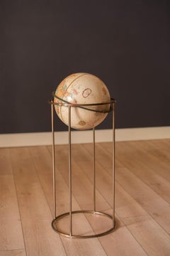 Mid Century Modern 1970s Rotating Replogle World Globe with Brass Floor Stand