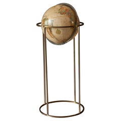 Mid Century Modern 1970s Rotating Replogle World Globe with Brass Floor Stand