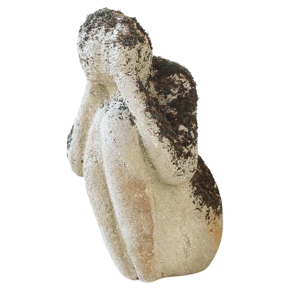 Mid-Century Modern 1970s Stone Garden Sculpture of a Female Figure For Sale