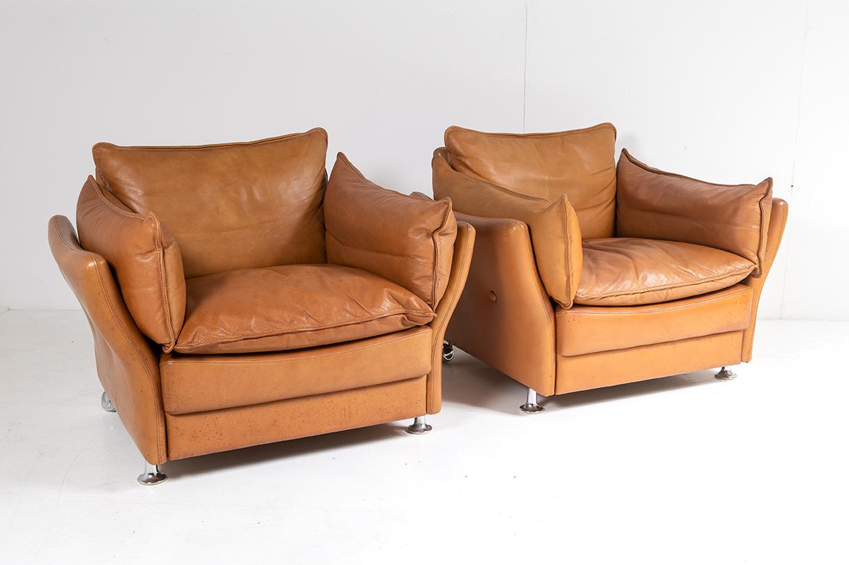 Mid-Century Modern 1980s Pair of Danish Svend Skipper Tan Leather Club Armchairs In Good Condition In Llanbrynmair, GB