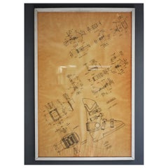 Vintage Mid-Century Modern, 1980s Technical Drawing, Italian Manufacture, Ski Boot