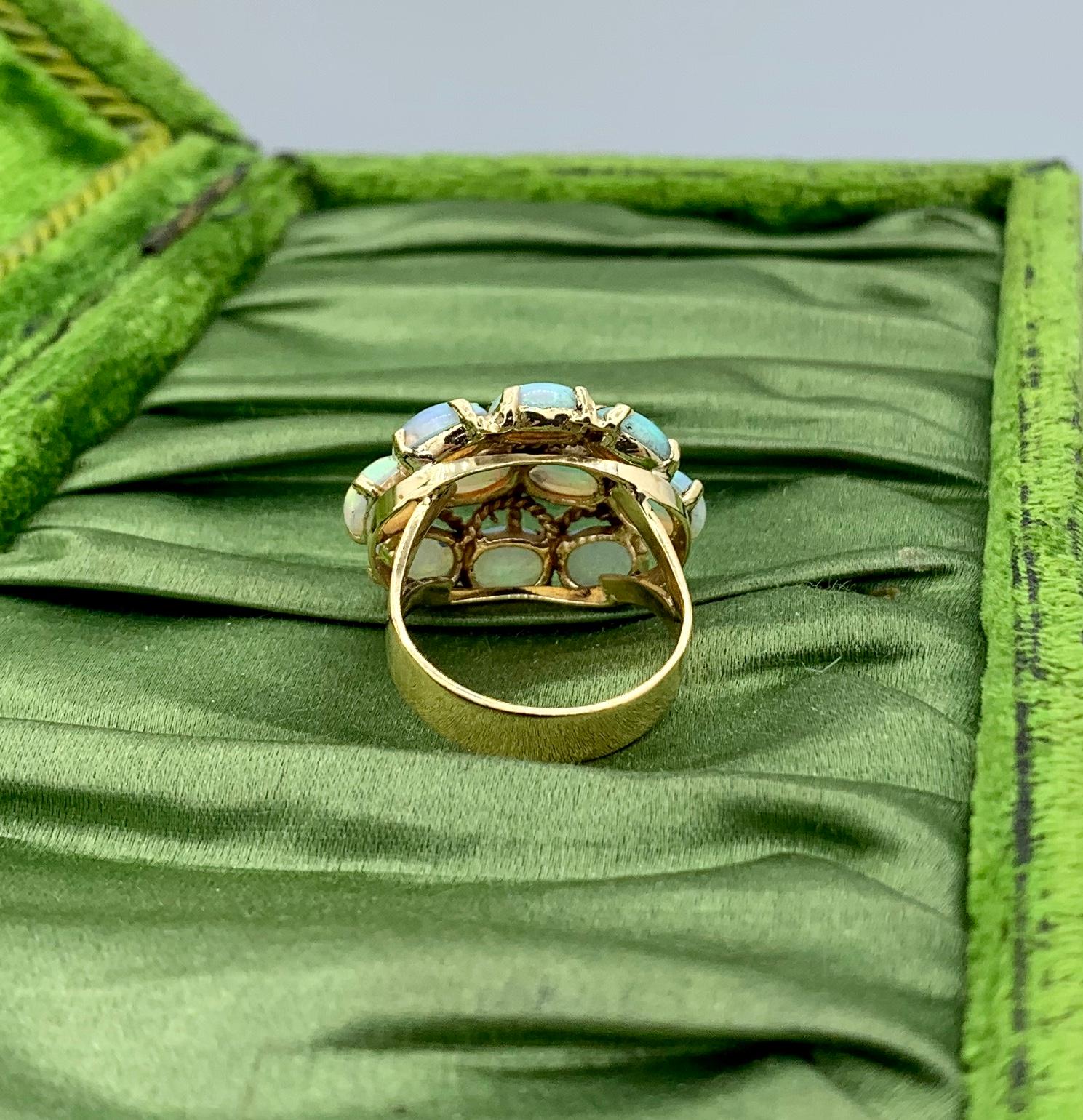 Mid-Century Modern 2 Carat Opal Ring 14 Karat Gold Eames Era Retro For Sale 4