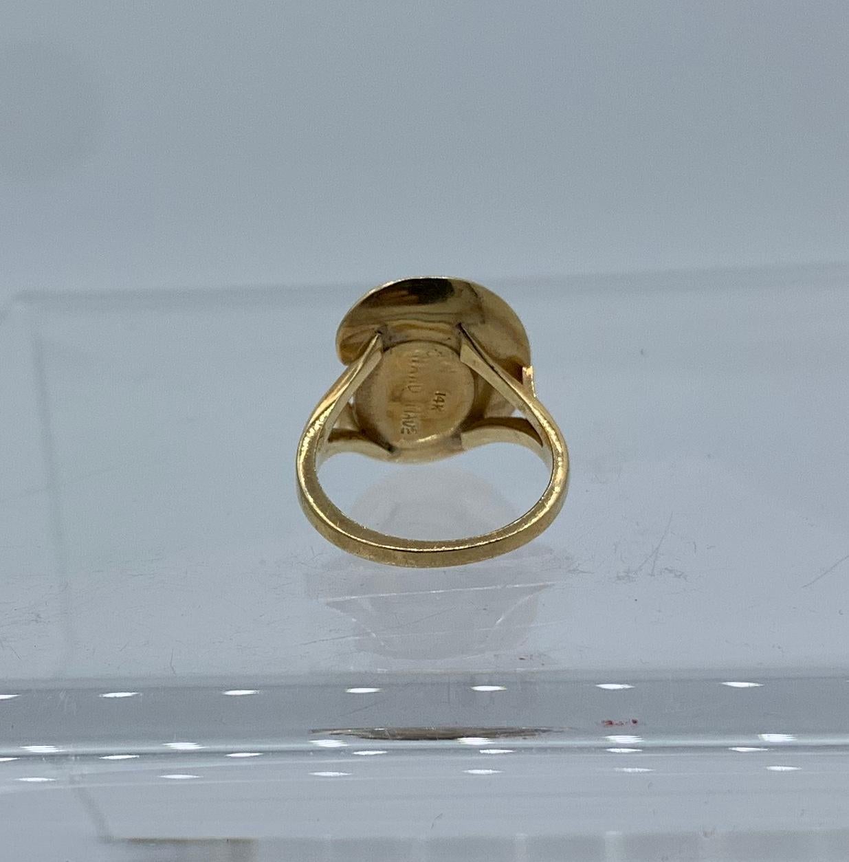 Bague rétro en or 14 carats avec opale de 2 carats, époque Eames, style moderne du milieu du siècle dernier en vente 7