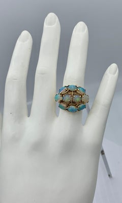 Mid-Century Modern 2 Carat Opal Ring 14 Karat Gold Eames Era Retro