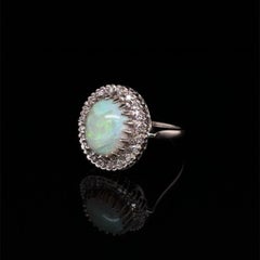 Mid Century Modern 2 Carat White Opal and Diamond Vintage Ring