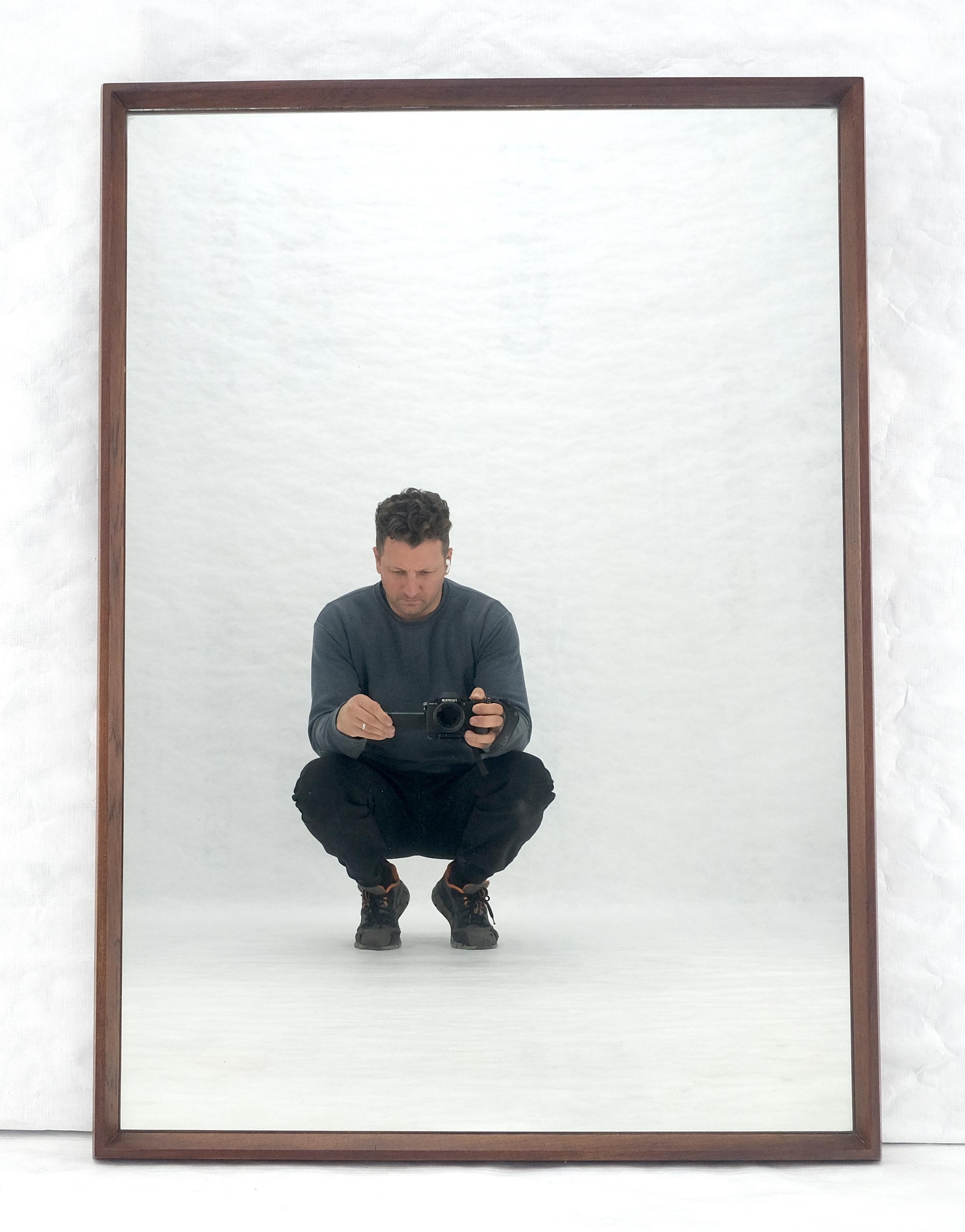 Mid Century Modern 2" Deep Profile Solid Walnut 32x43 Rectangle Wall Mirror MINT