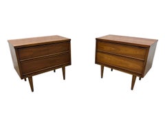Mid-Century Modern 2-Drawer Walnut Nightstands - Set of 2