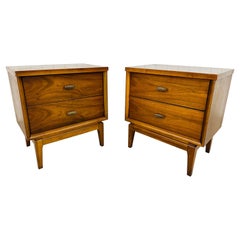 Vintage Mid-Century Modern 2-Drawer Walnut Nightstands - Set of 2