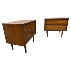 Mid-Century Modern 2-Drawer Walnut Nightstands - Set of 2