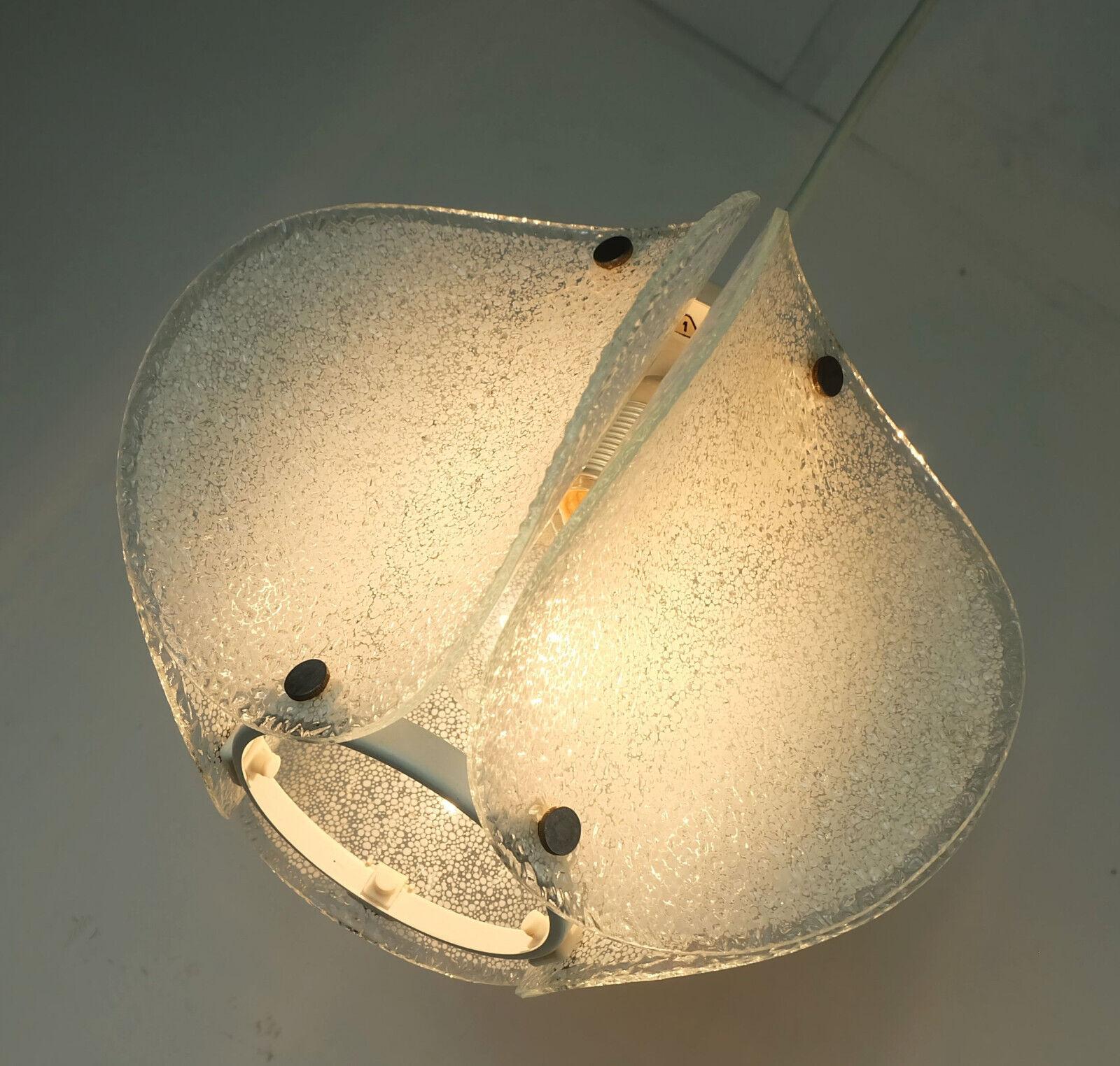 German mid century modern 2-light ice glass PENDANT LAMP 1960s 70s For Sale
